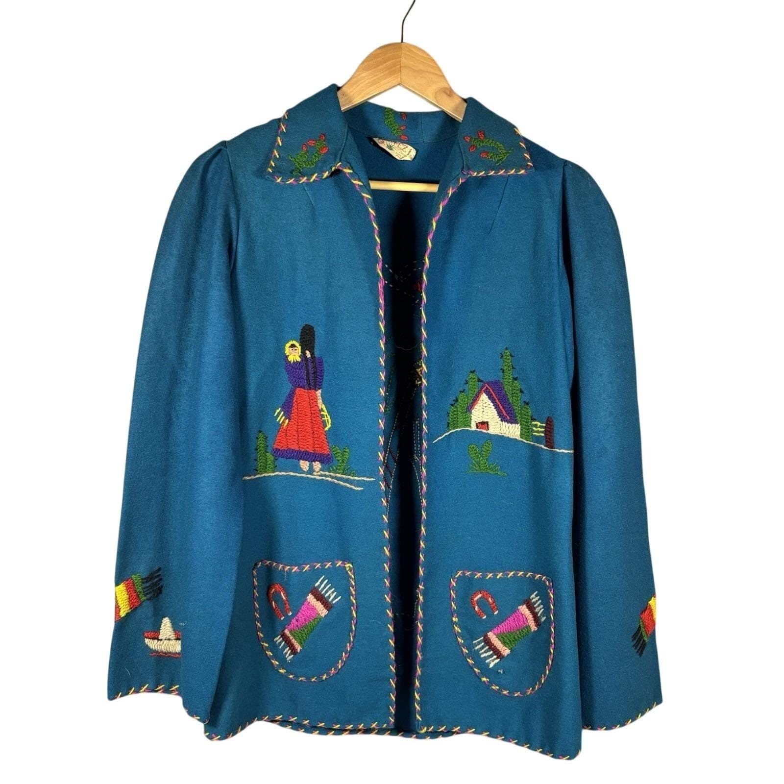 Vintage 1940s-1950s Lopez 100% Wool Mexican Souvenir Jacket -Hand Embroidered