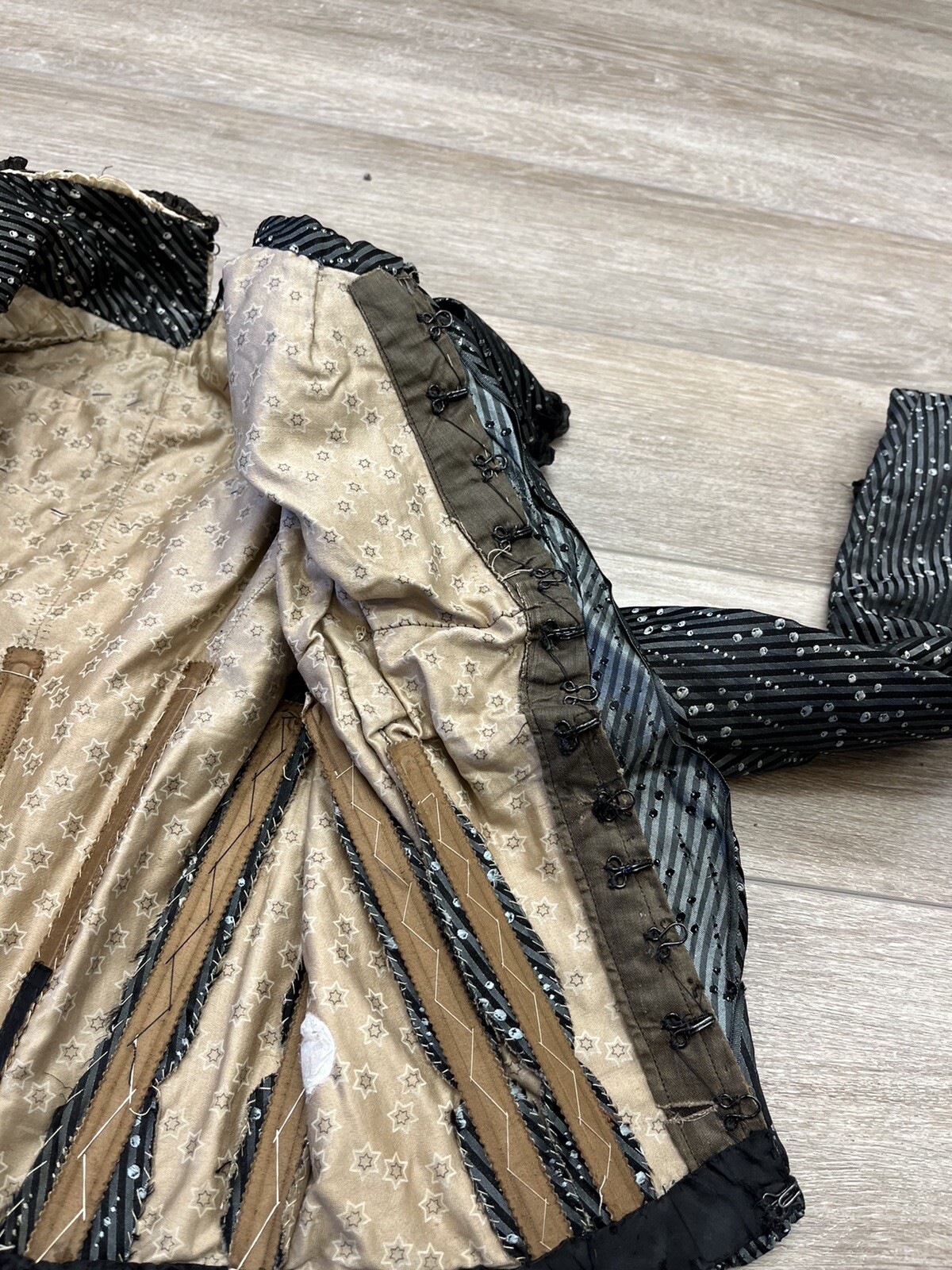 Antique Victorian Black Silk Jacquard Bodice Stripes and Bubble Pattern AS IS