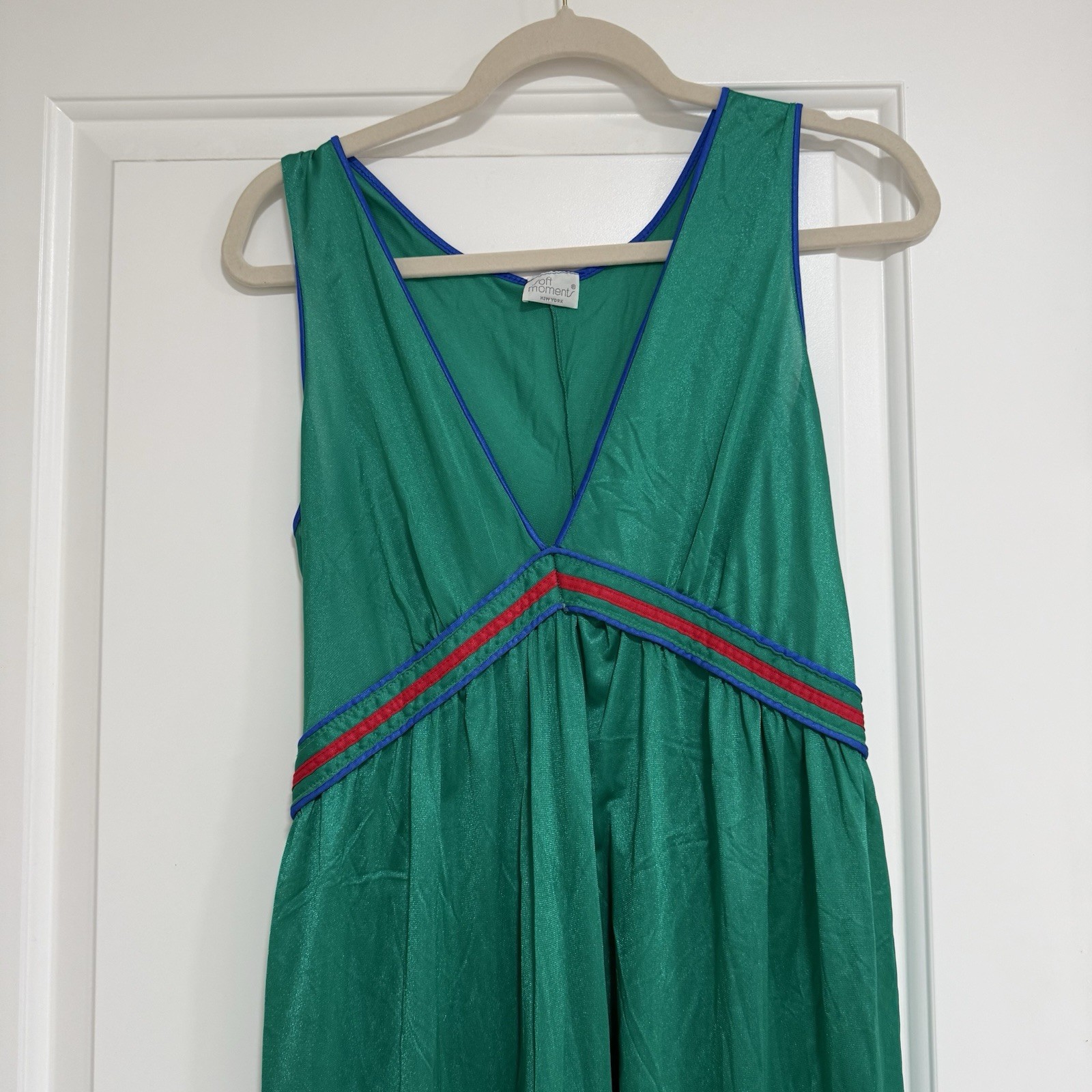 Vintage Green Mid Length Nightgown Size Medium Lingerie USA Made Soft Moments