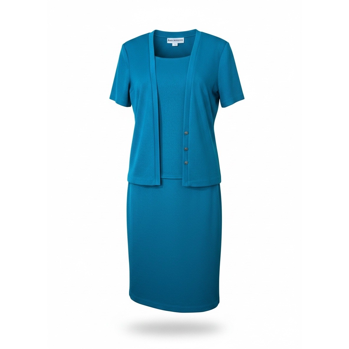 Another Thyme Vintage 2pc Skirt Suit Set Teal Blue Size 10 Made in USA Cardigan
