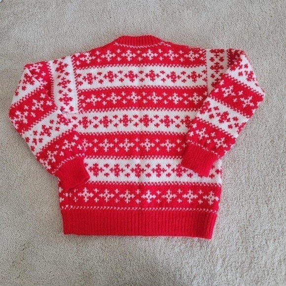 Vintage Nordic wool cottage core grandma sweater red handmade Sz S