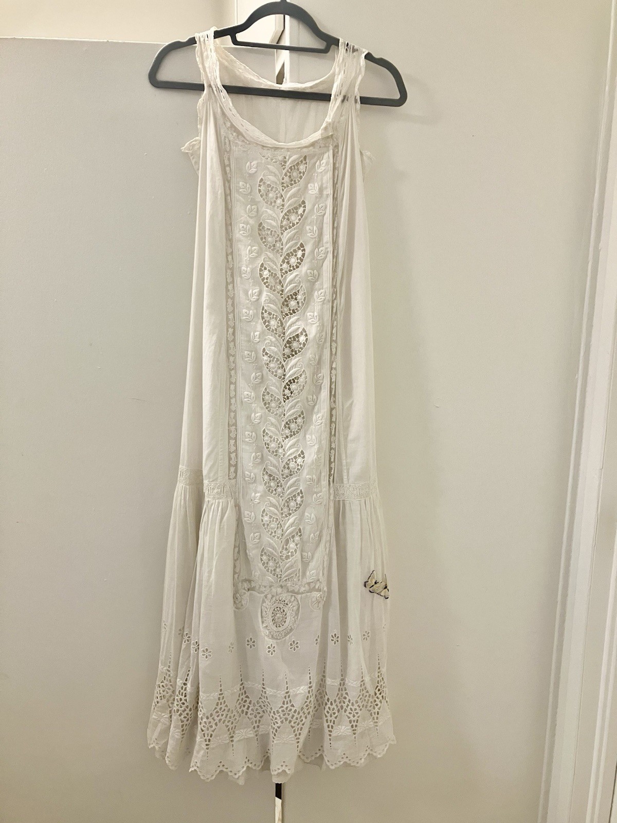 Victorian Edwardian White Cotton Lace Embroidery Long Dress Sz S Beautiful
