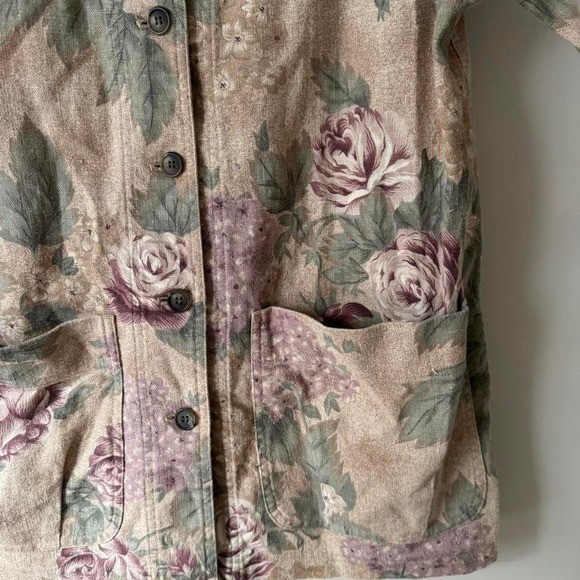 Vintage 90s Jones New York sport floral chore coat linen cotton tan pink