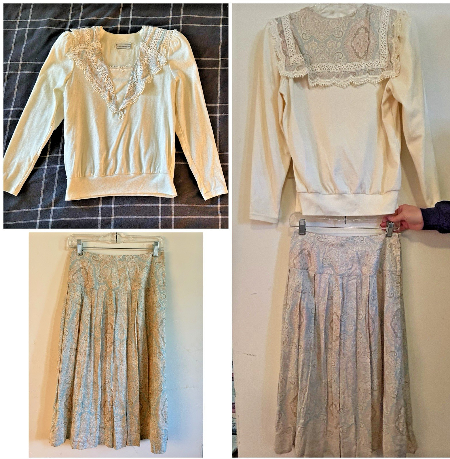 Vintage Scott McClintock 2 pc Set Skirt Top Soft Cream Spring Cottage Core Chic