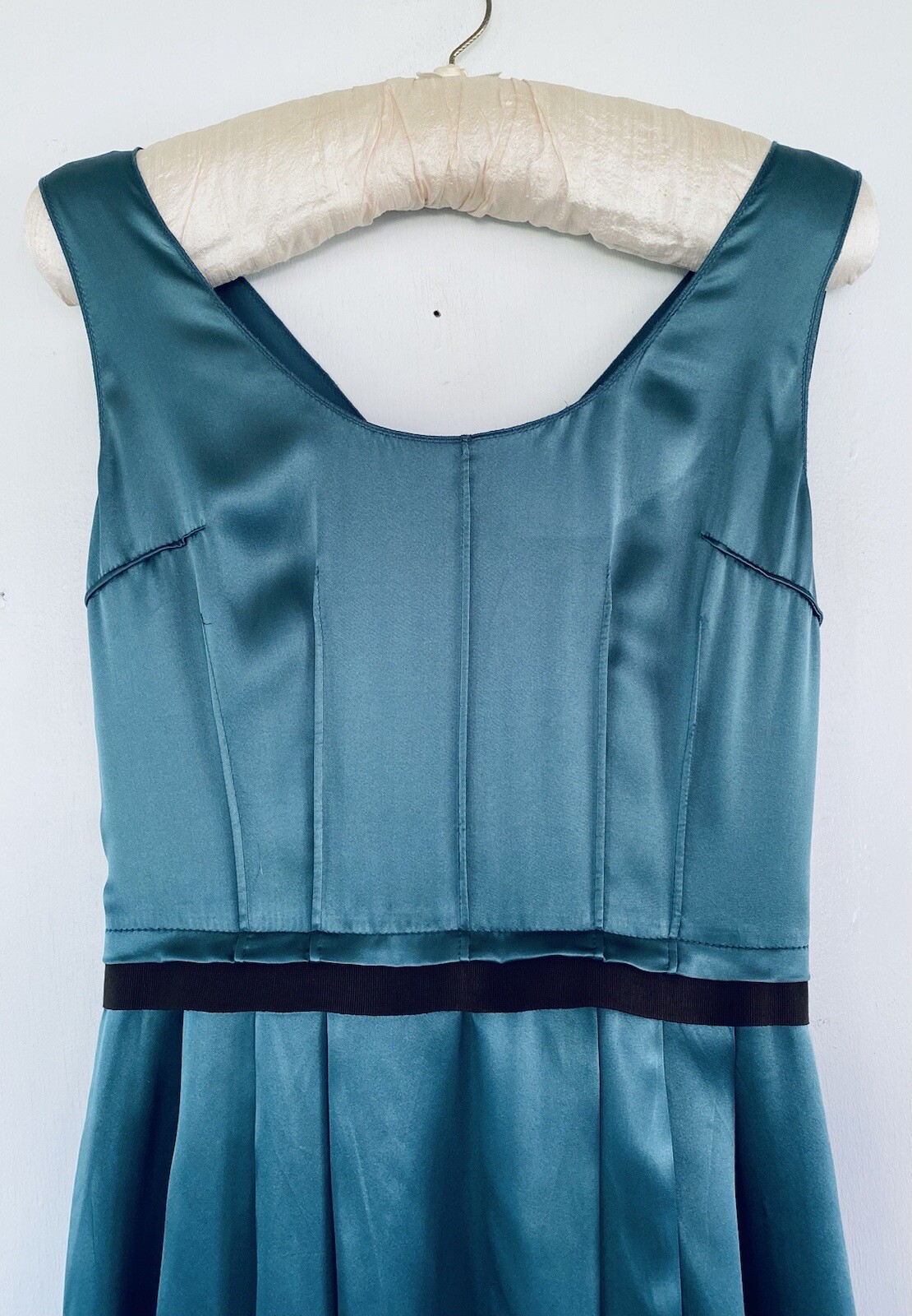 Dolce & Gabbana Vintage Teal Silk Cocktail Dress w/ Grosgrain Ribbon Sash