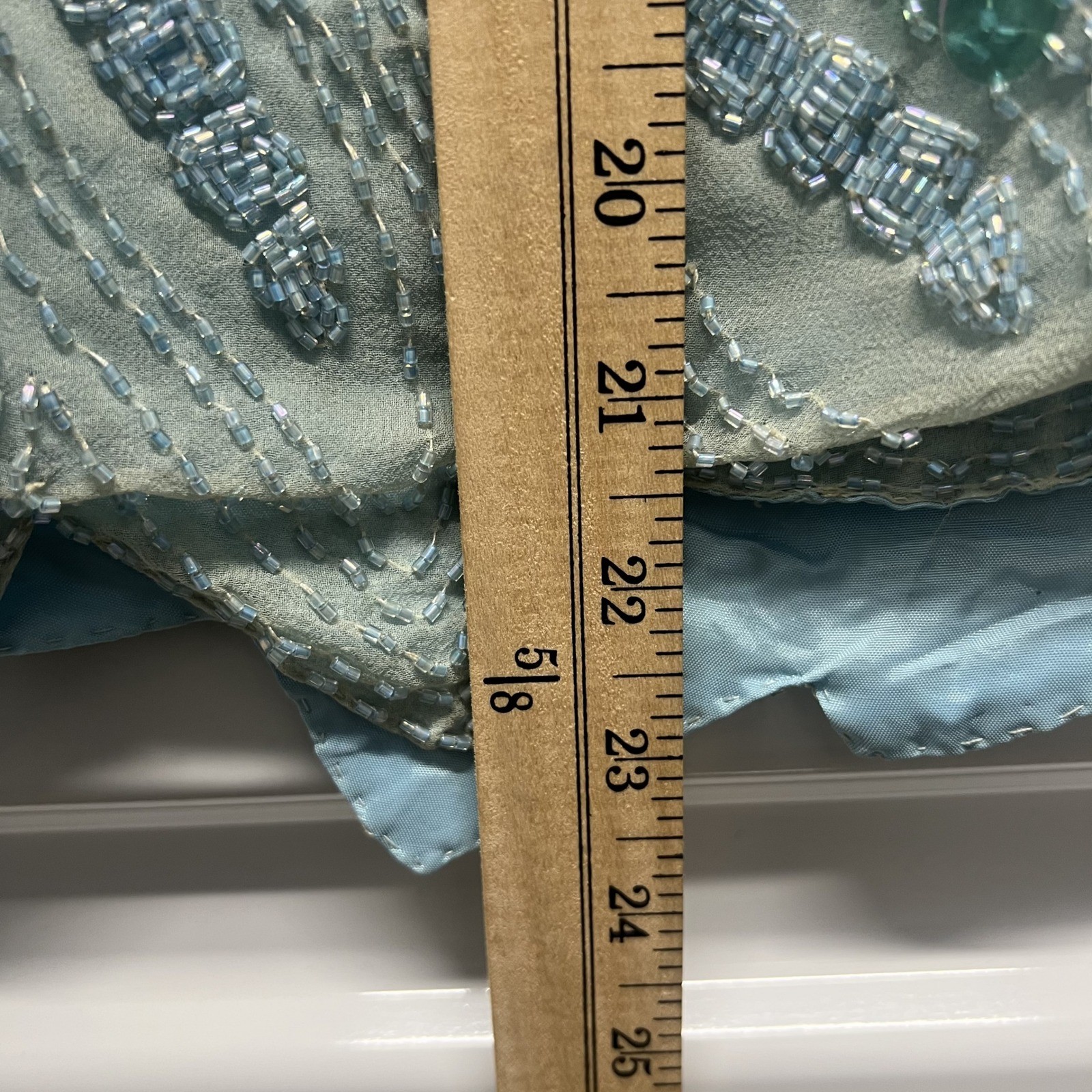 Mark Cheung Womens Sequin Silk Top L Aqua Blue Beaded Vintage Scalloped Evening