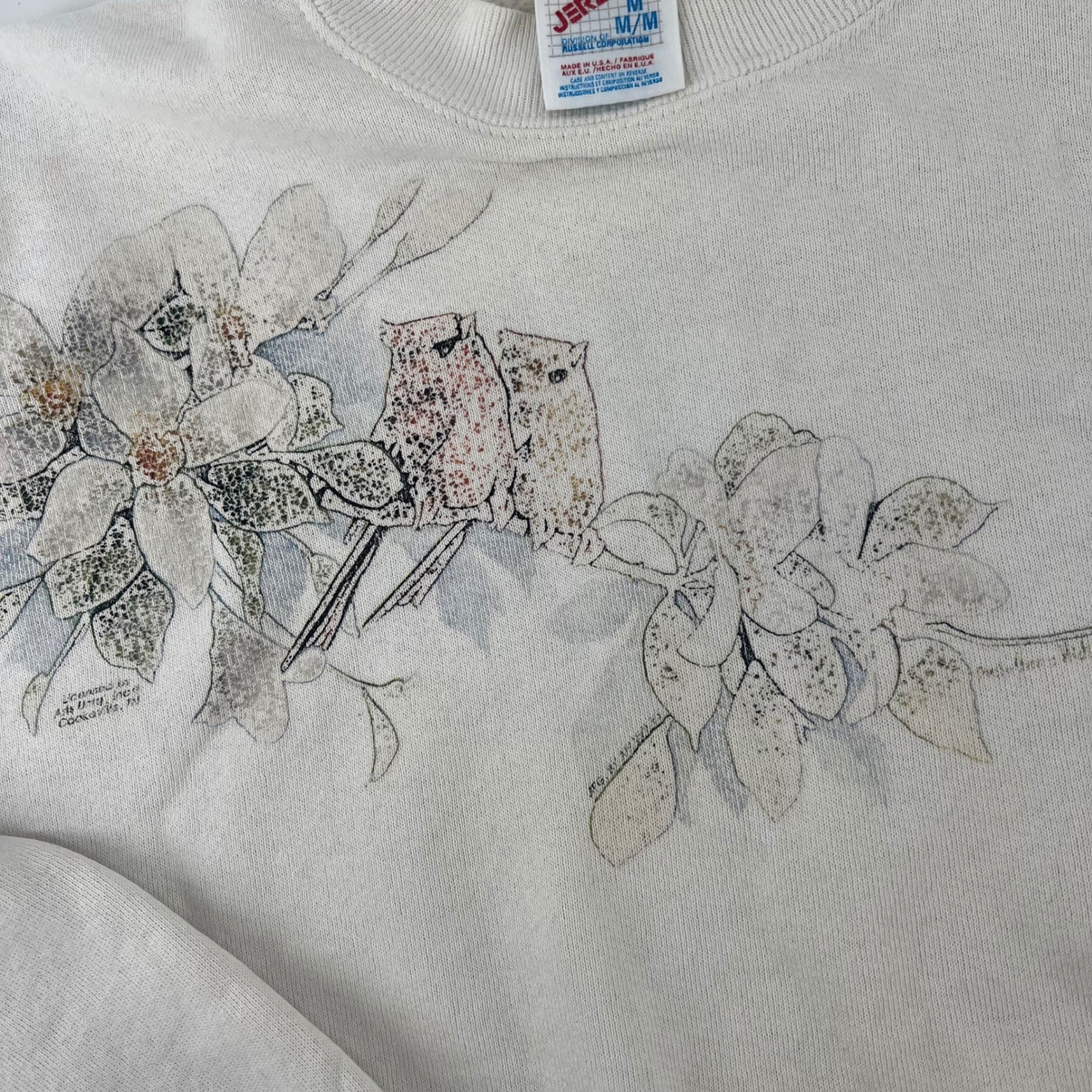 Vintage 1991 Cardinal Dogwood Bird Sweatshirt Made USA Jerzees M Cottagecore
