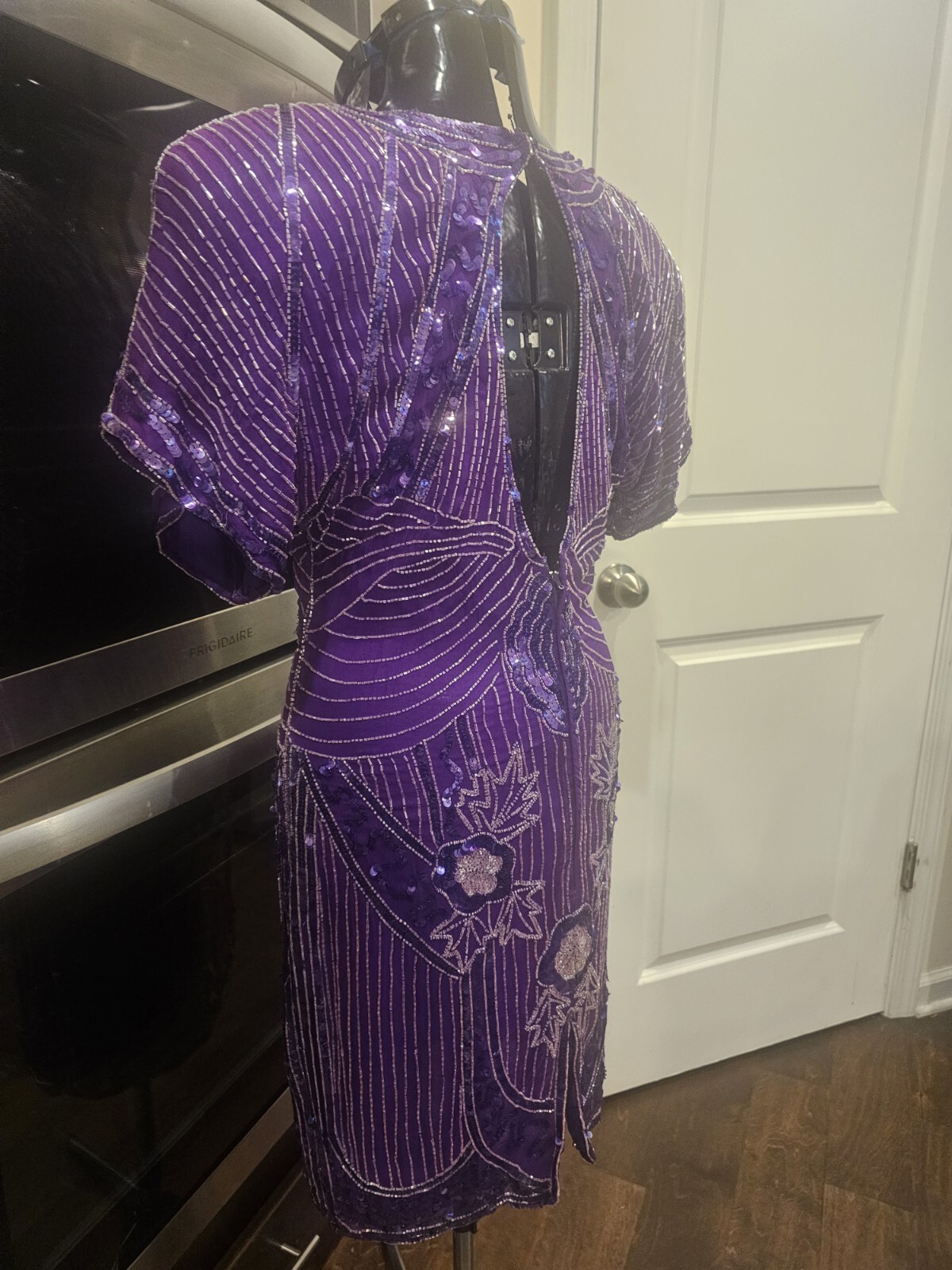 Vintage Carina Purple Beaded Sequin Backless Cocktail Dess Small…