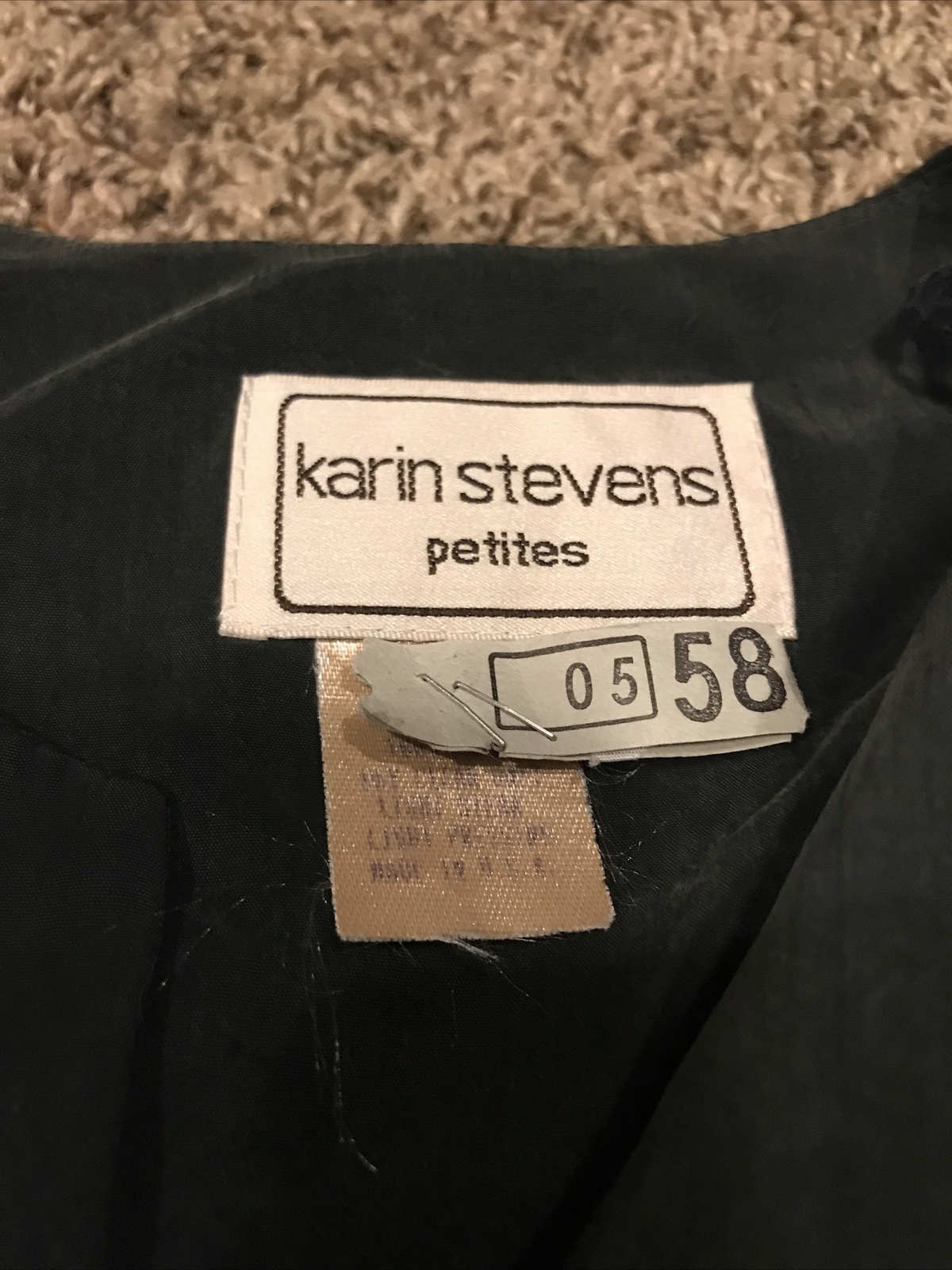 vtg karin stevens womens P8 2 piece outfit dark green rayon b3