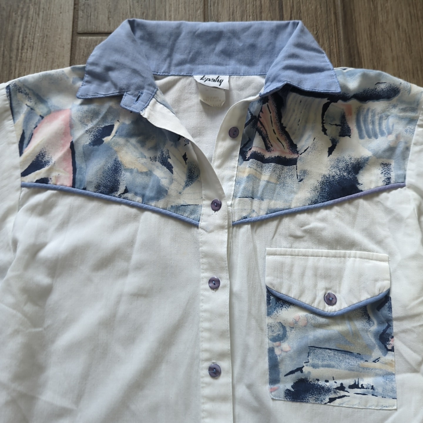 Vintage Tapestry ’80s Funky Art Deco Western Button Down Shirt Blouse Size Small