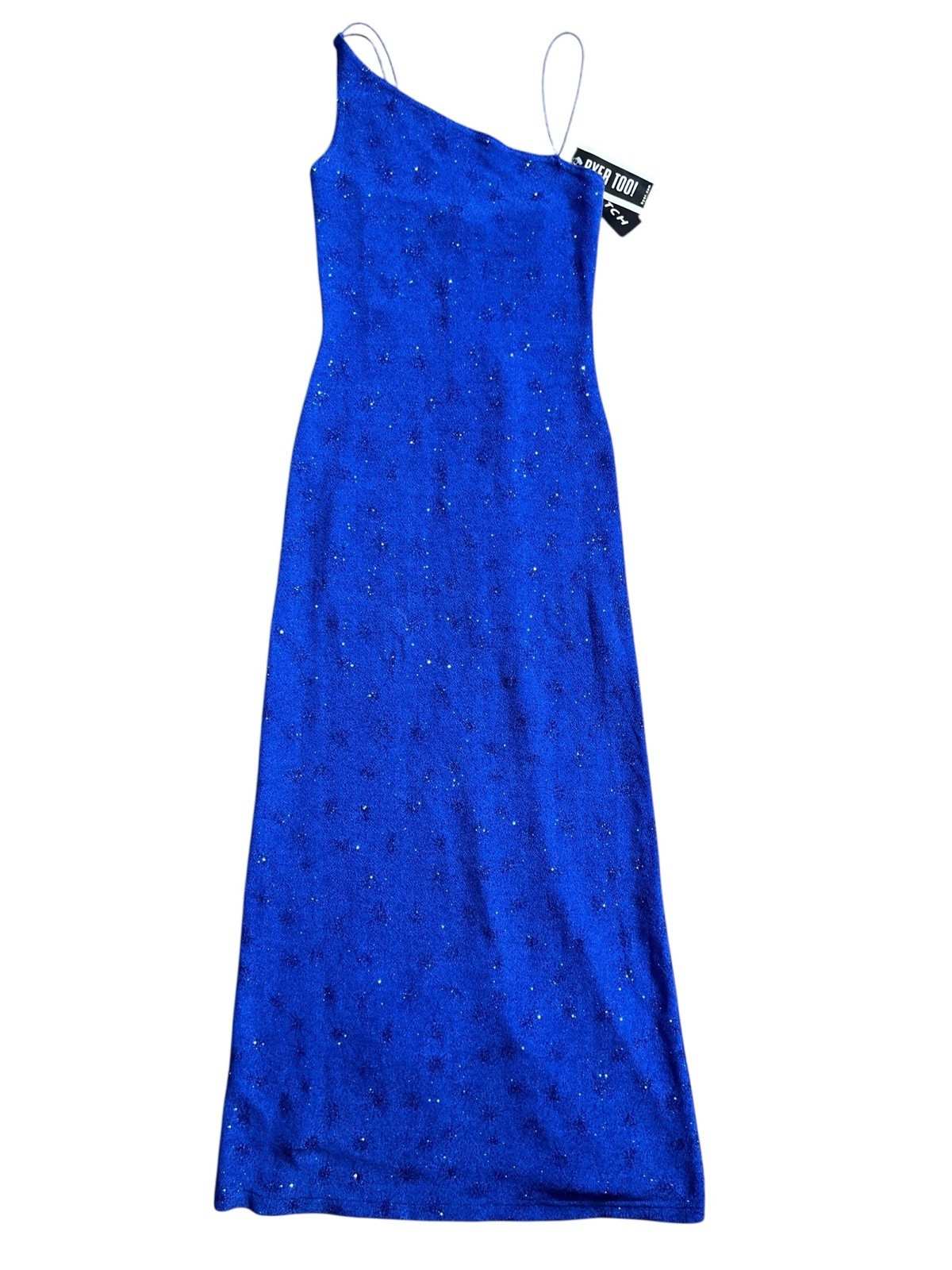 Vtg 1990s Royal Blue Sparkly Slinky Strapless Dress Sz S Byer Too! NWT Defects