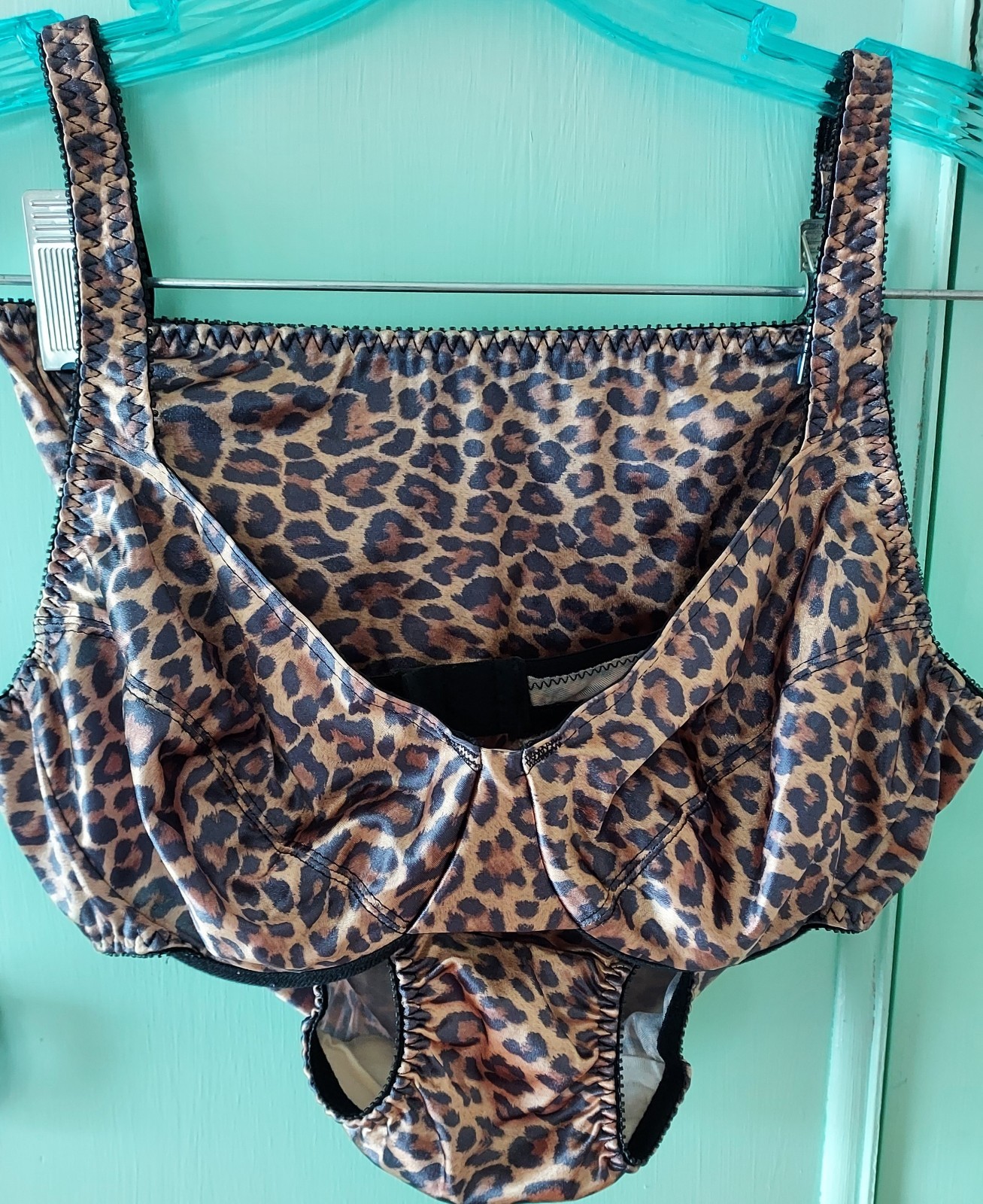 Vassarette Second Skin Bra & Hi Cut Brief Panties Set Leopard Size 8/36C nwot