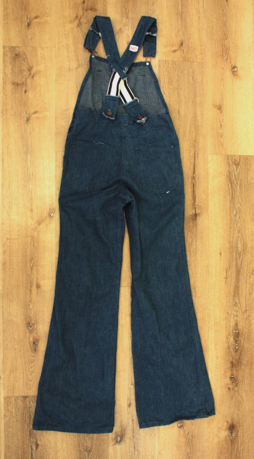 VTG Women’s 70s Dark Blue Denim UFO Bellbottom Overalls Sz XS/S 30″ 1970s