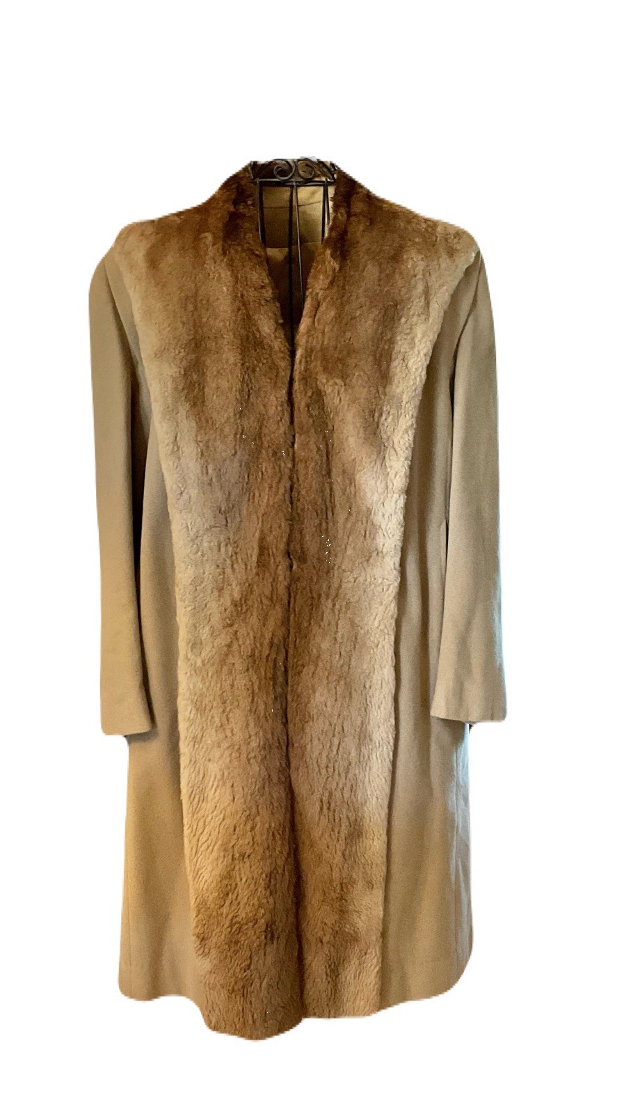 Women’s M/P Vintage Wool, Mid Length Coat w/Sheared Beaver Collar,Satin Lining