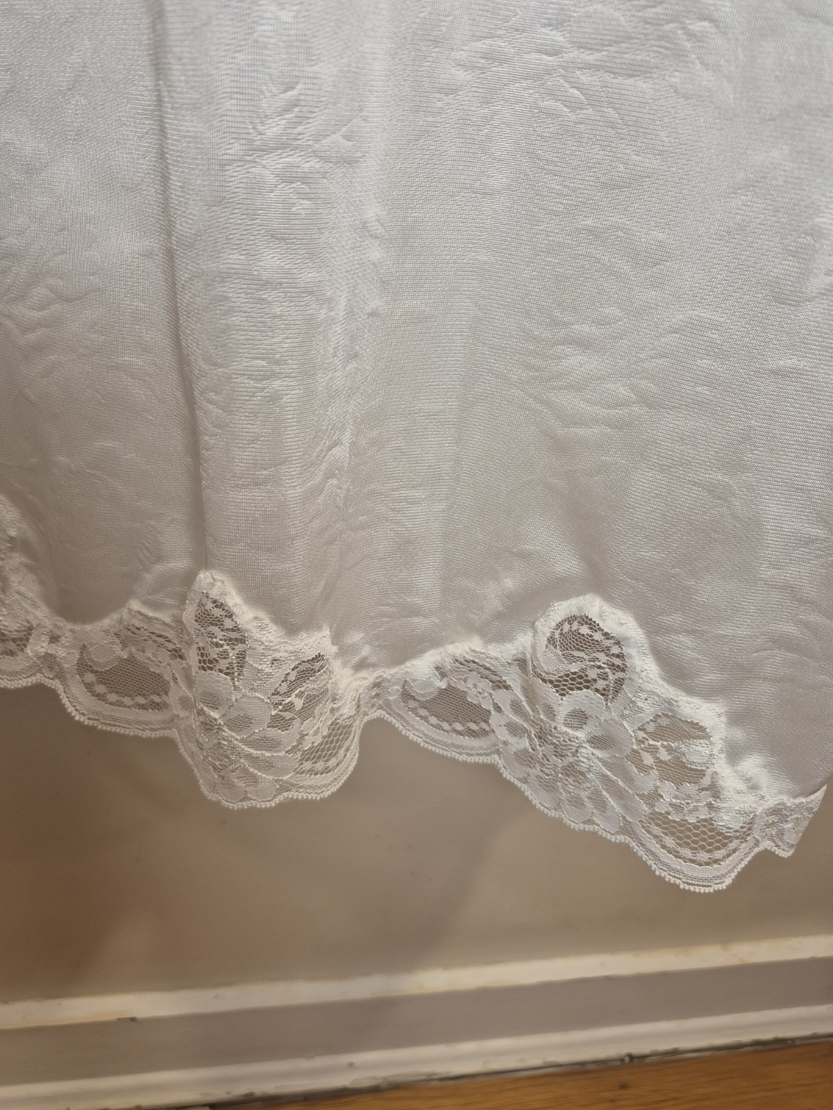White Satin Lace Slip Nightgown Greenco Maid 36 Vintage Lingerie Boudoir Coquett