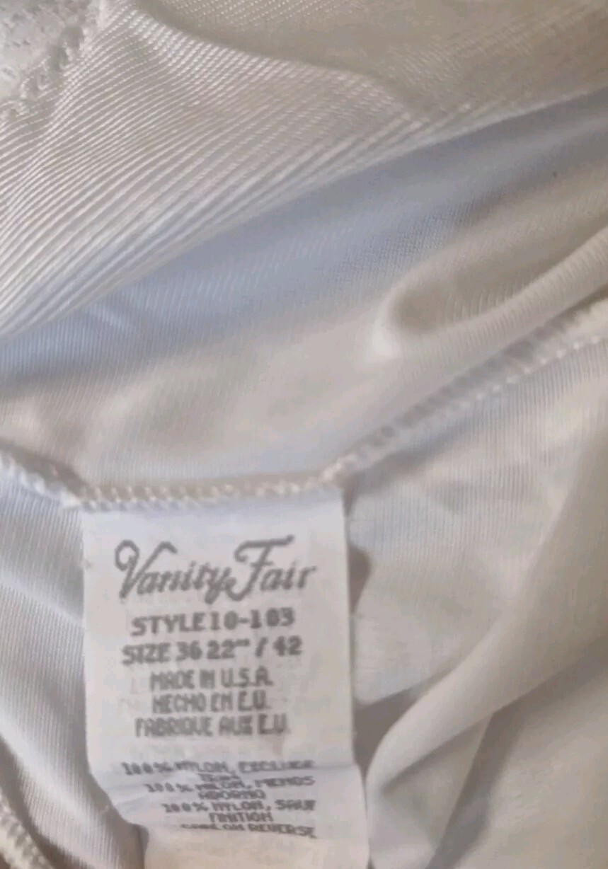VANITY FAIR FULL SLIP WHITE STYLE 10-103 LACE TRIM SIZE 36 22″ / 42 MADE IN USA