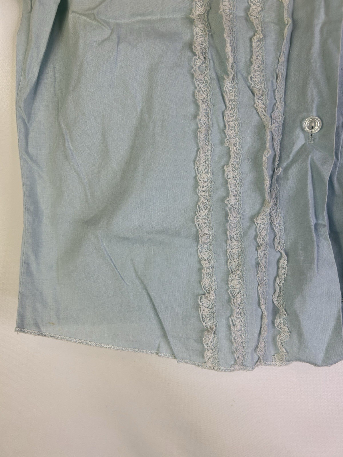 Vintage 50s Button Shirt Top Womens Small Frill Ruffle Lace Cottage Mod