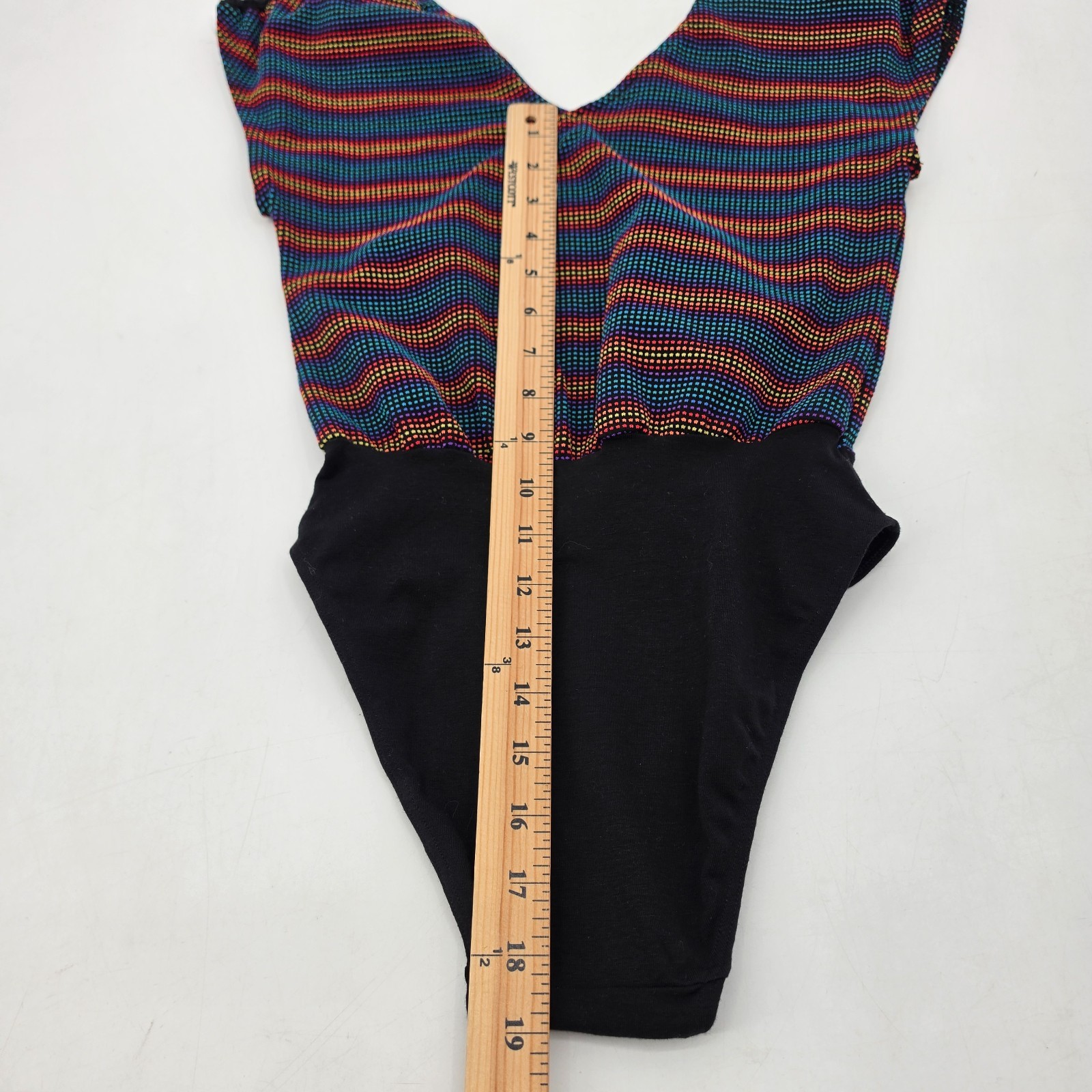 Vintage RAIN BEAU Aerobic One-Piece Leotard Size Small Black Rainbow Jazzercise