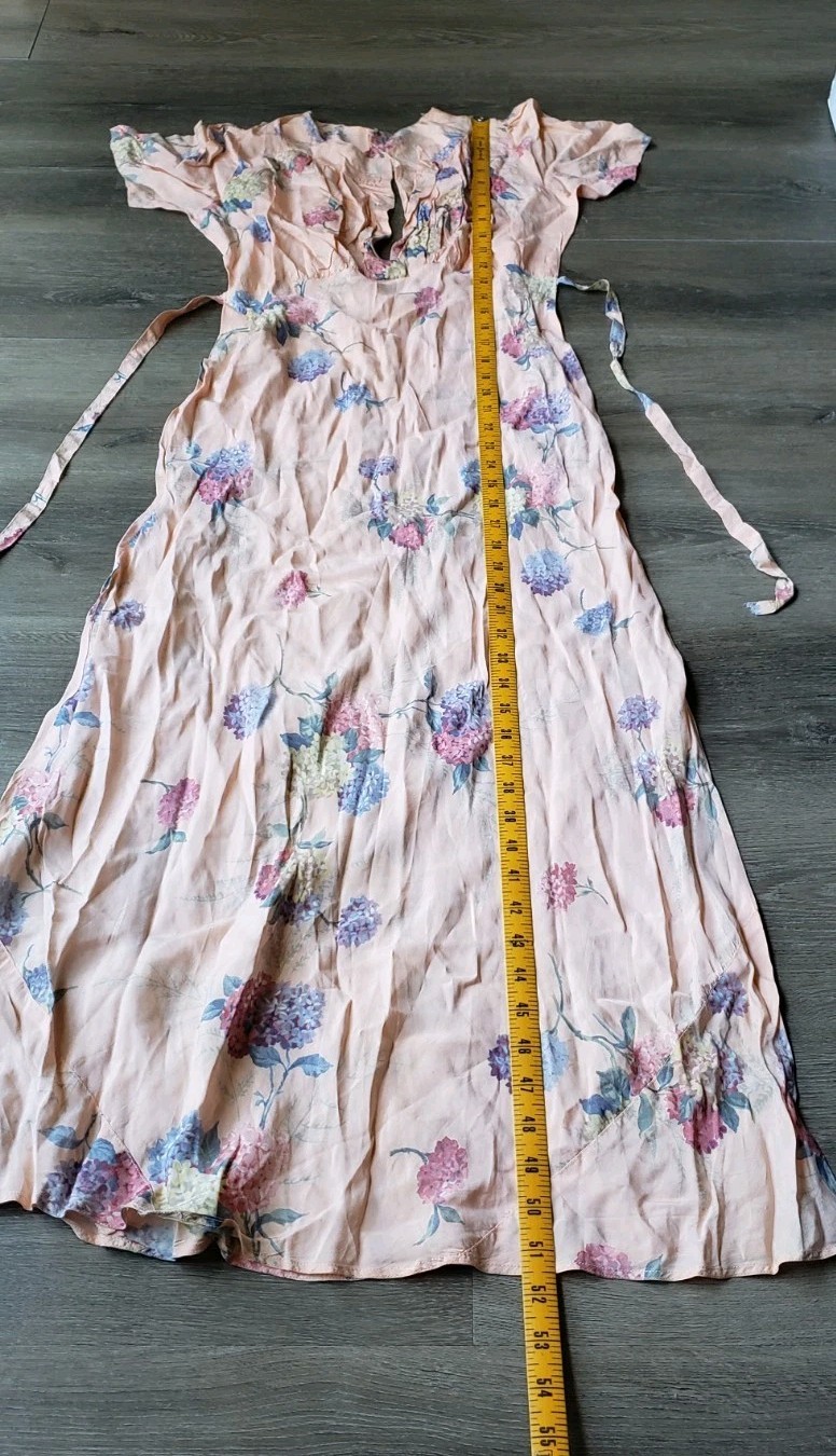 VTG 30s Peach Floral Print Bias Cut Dress Gown Sz XS/S? Art Deco DAMAGE STAINS