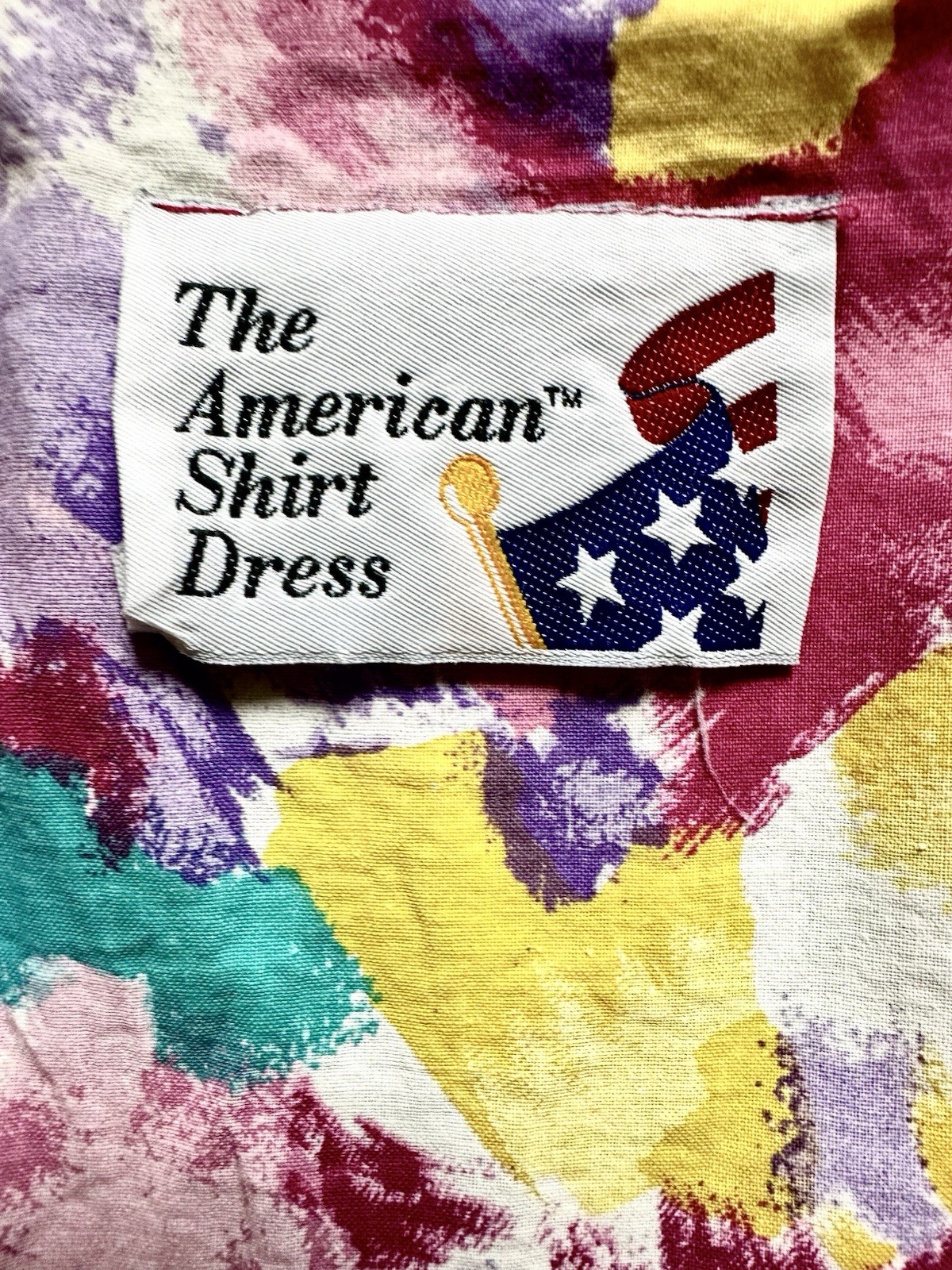 Vintage 80s Abstract Cotton The American Shirt Dress Sz 12 Memphis Short Sleeve