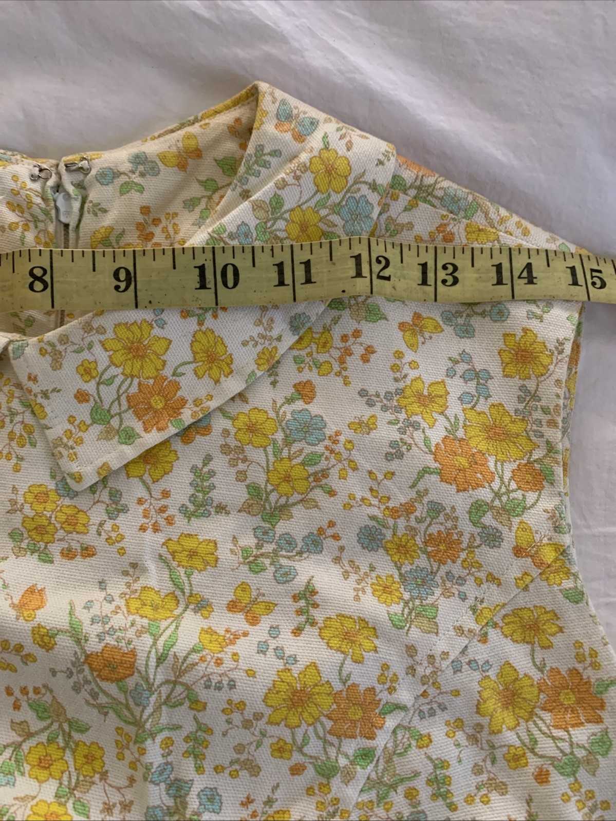 Cos Cob 1960s Vintage Peter Pan Collar Sleeveless Dress Yellow Floral Print
