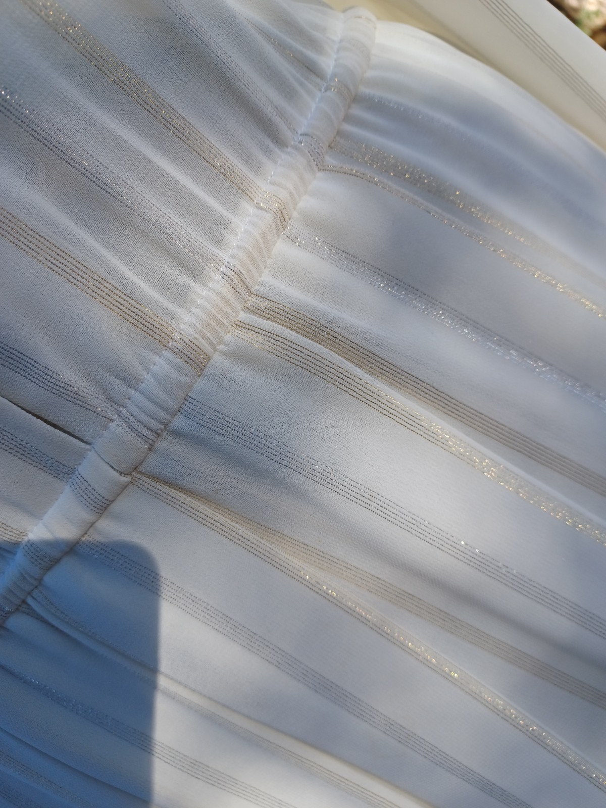 Vintage 70s/80s White Pussybow Semi-Sheer Dress with Gold and Silver Accents