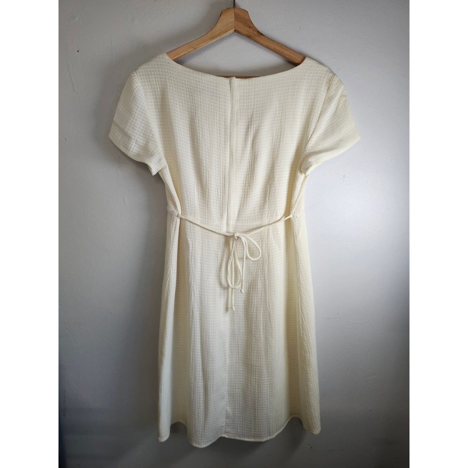 Vtg 90s Y2K A-List by Wrapper Dress Junior 9/10 Fits Small Cream Waffle Knit Mod
