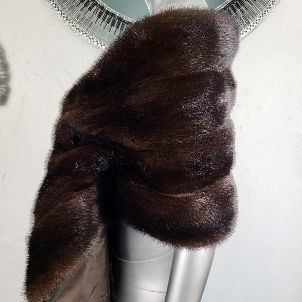 VINTAGE RANCH MAHOGANY BROWN GENUINE REAL MINK FUR STOLE WRAP COAT SHAWL