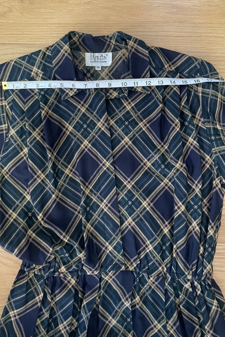 Vintage 80s Papillon Collection Plaid Midi Dress Academia Tartan Secretary Sz 14