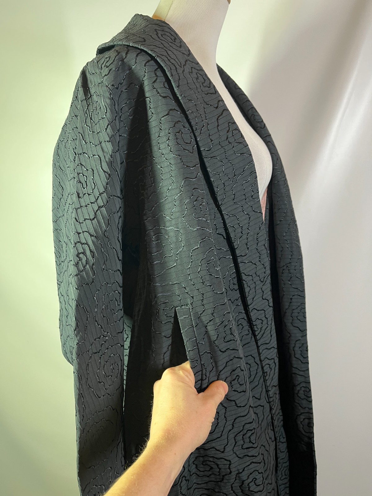 Vintage 40s Cee-Dee Trademark Open-Front Swing Coat Long Black Pockets *Flaws