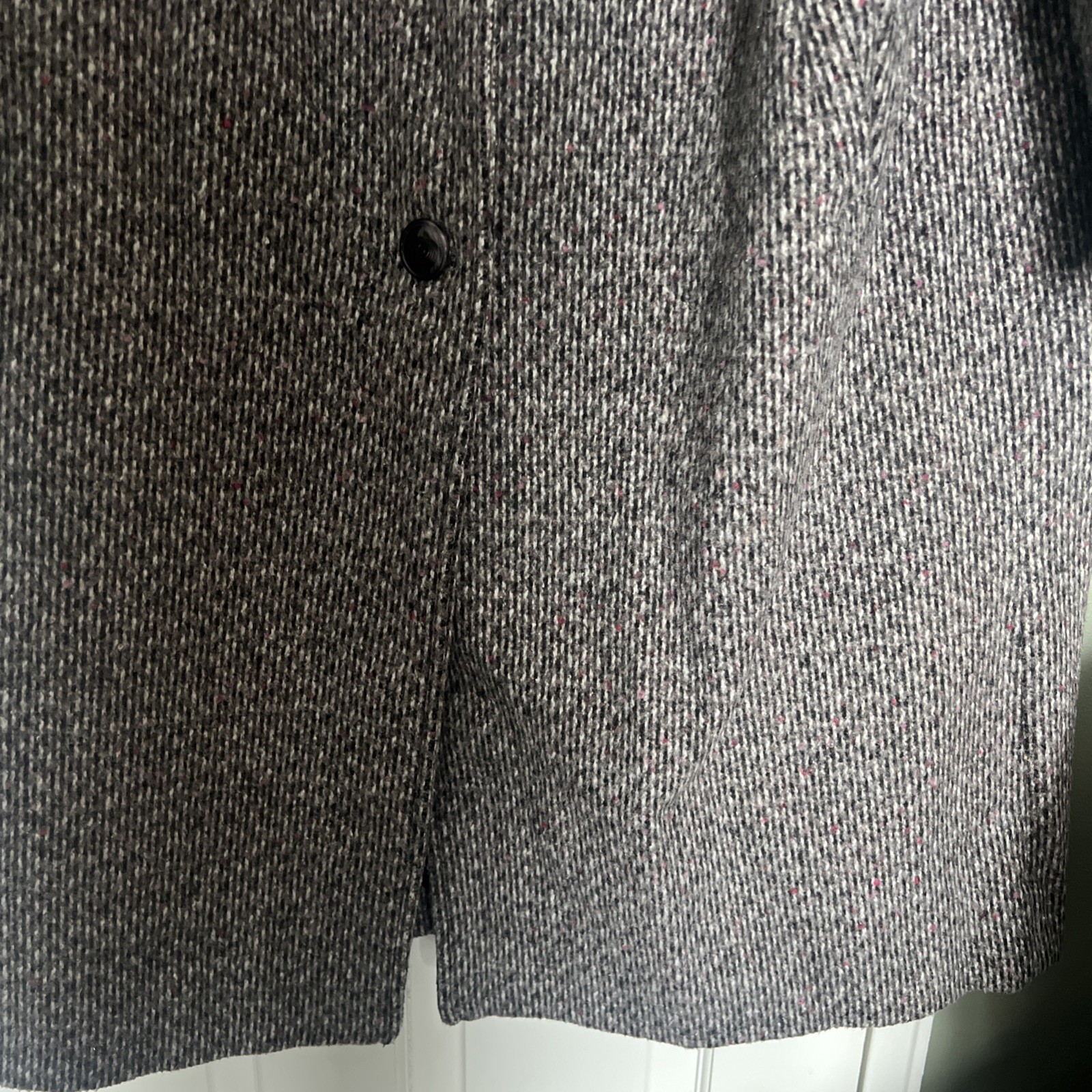 Vintage Herringbone Tweed Wool Blend Coat NY girl Gray White Union Made USA