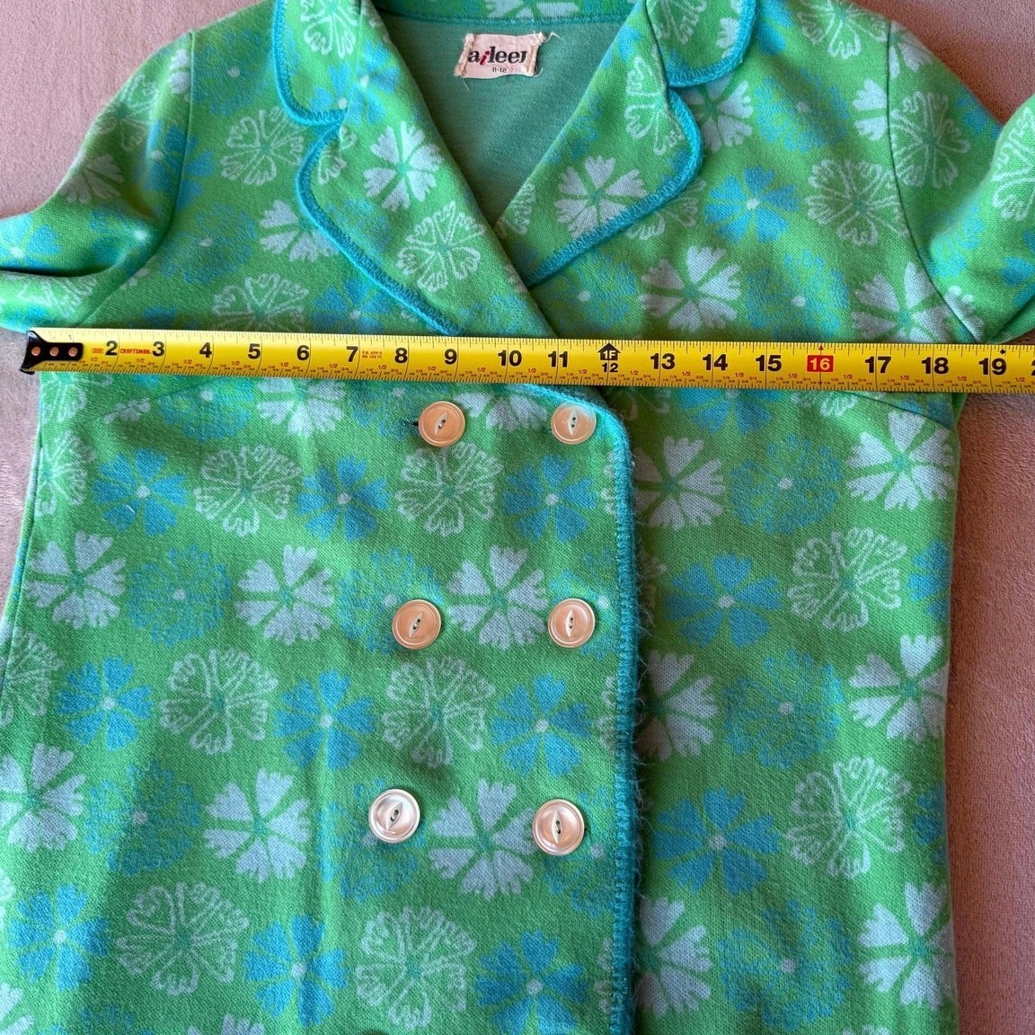 1960s Mod Floral Knit Blazer Jacket, Green Blue Orlon Double Breasted