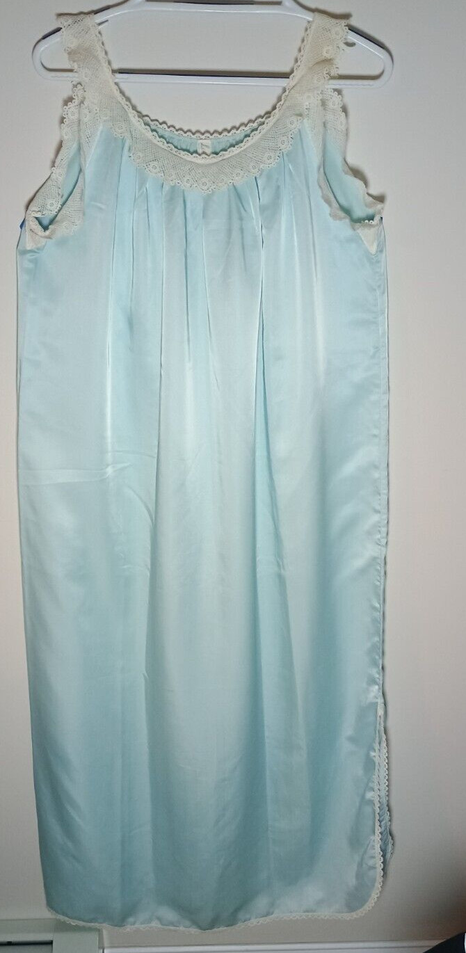 Vintage Leonora Full Length Nightgown Size SM Semi Sheer Lace Trim Silk Blend