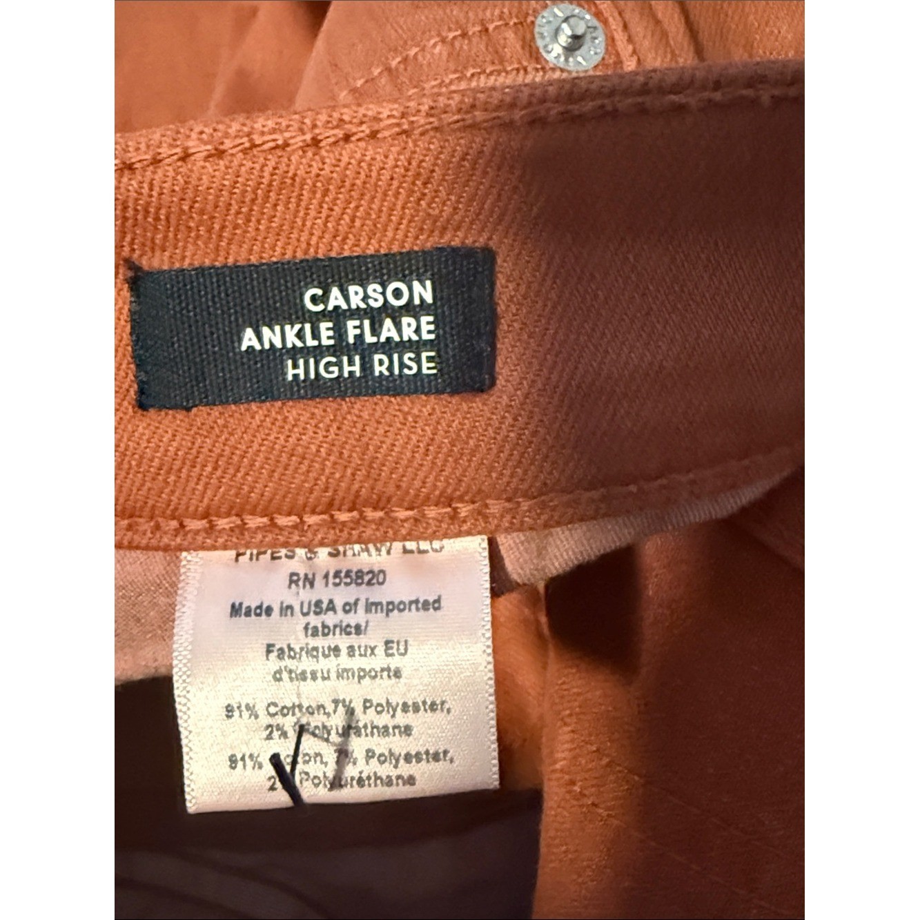 Veronica Beard Carson Ankle Flare High Rise Jeans Burnt Orange Rust Size 25