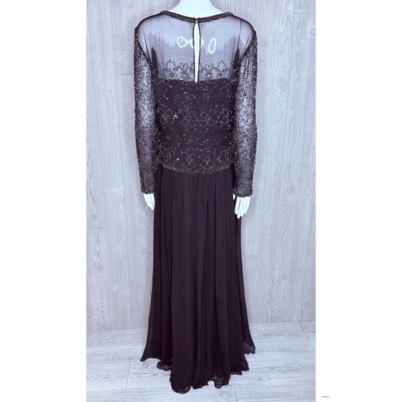 Vintage Ted lapidus long sleeve beaded sequin maxi dress silk 16 evening gown