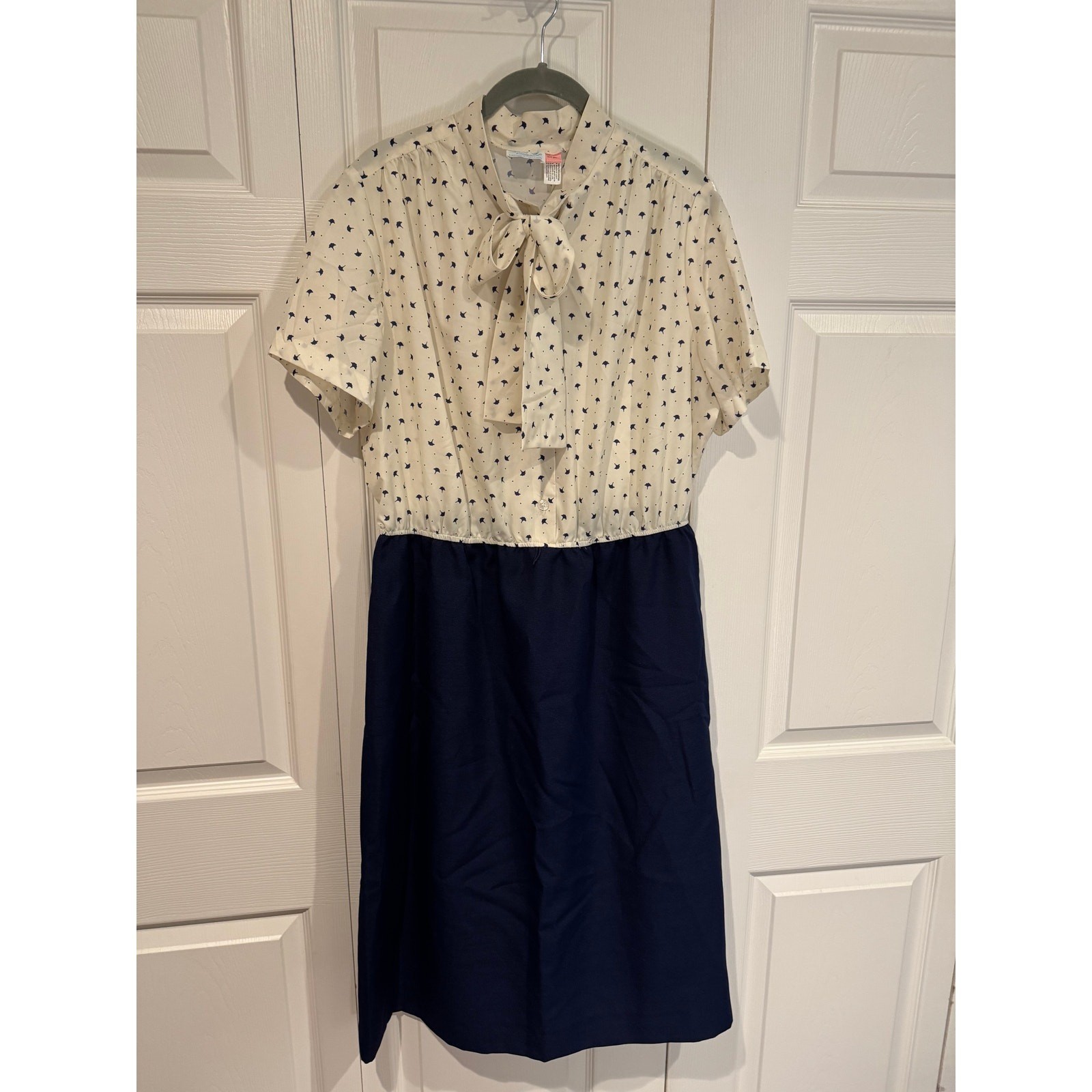 Vintage Lorac Original Lady Carol Navy Cream Dress Jacket Set XL Retro Office