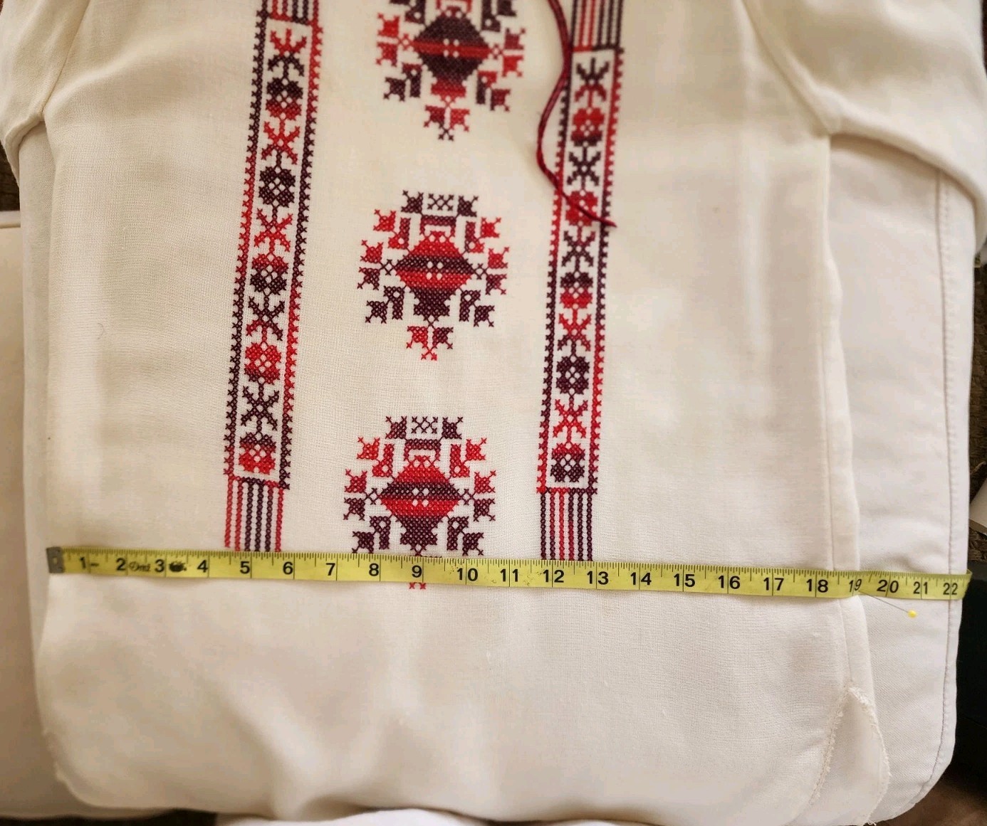 Mid-Century Vintage Handmade Peasant Blouse linen/flax Embroidered M/L