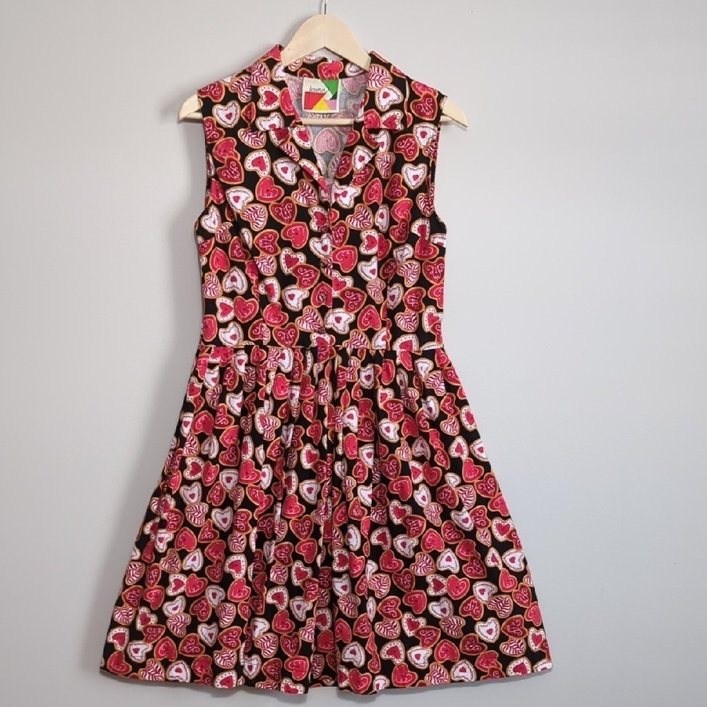Vtg Style Fervour Modcloth Heart Cookie Dress Valentine’s Day Retro Pinup Med Lg