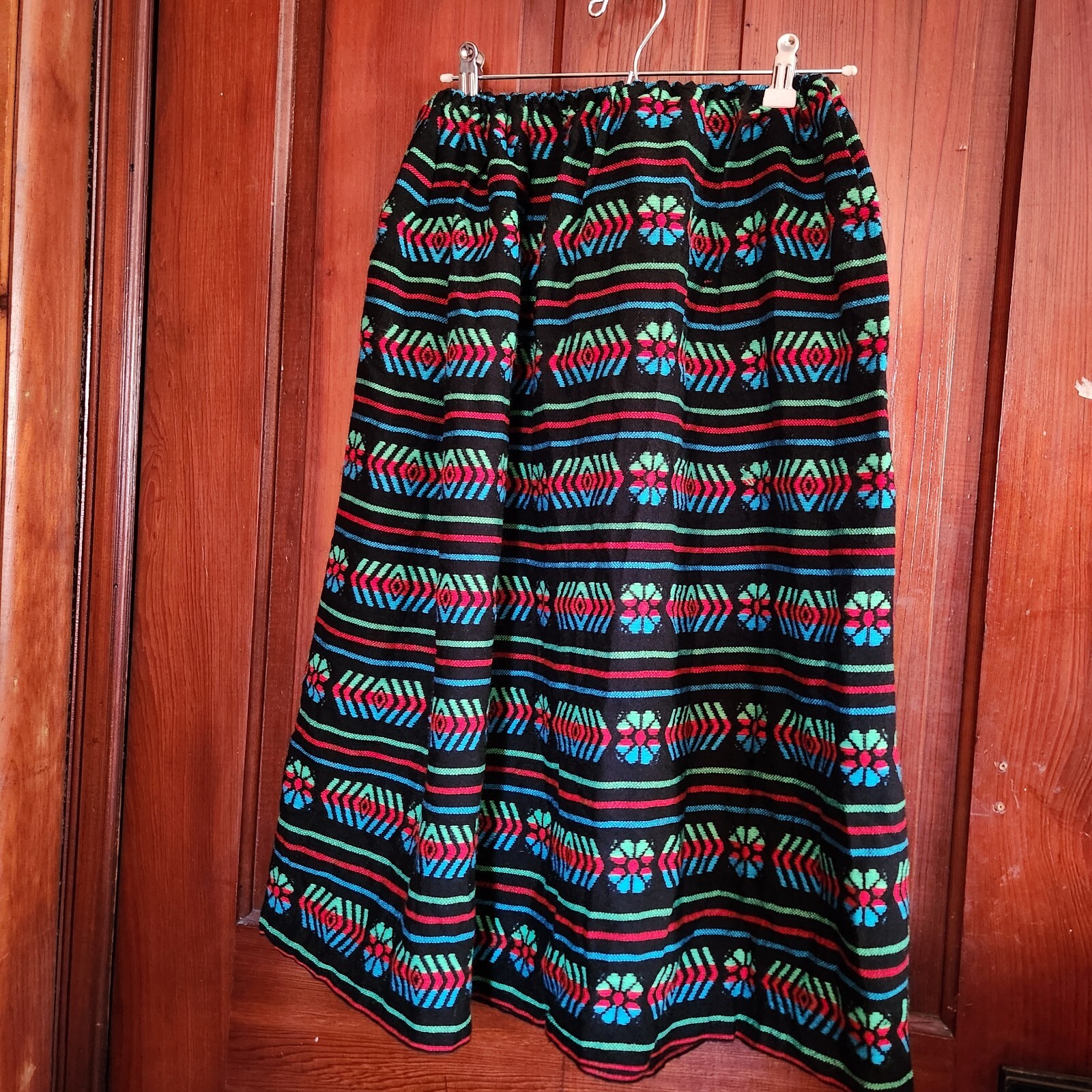 Vintage Colorful Mexican Knit Skirt Stretchy Waist 16-32