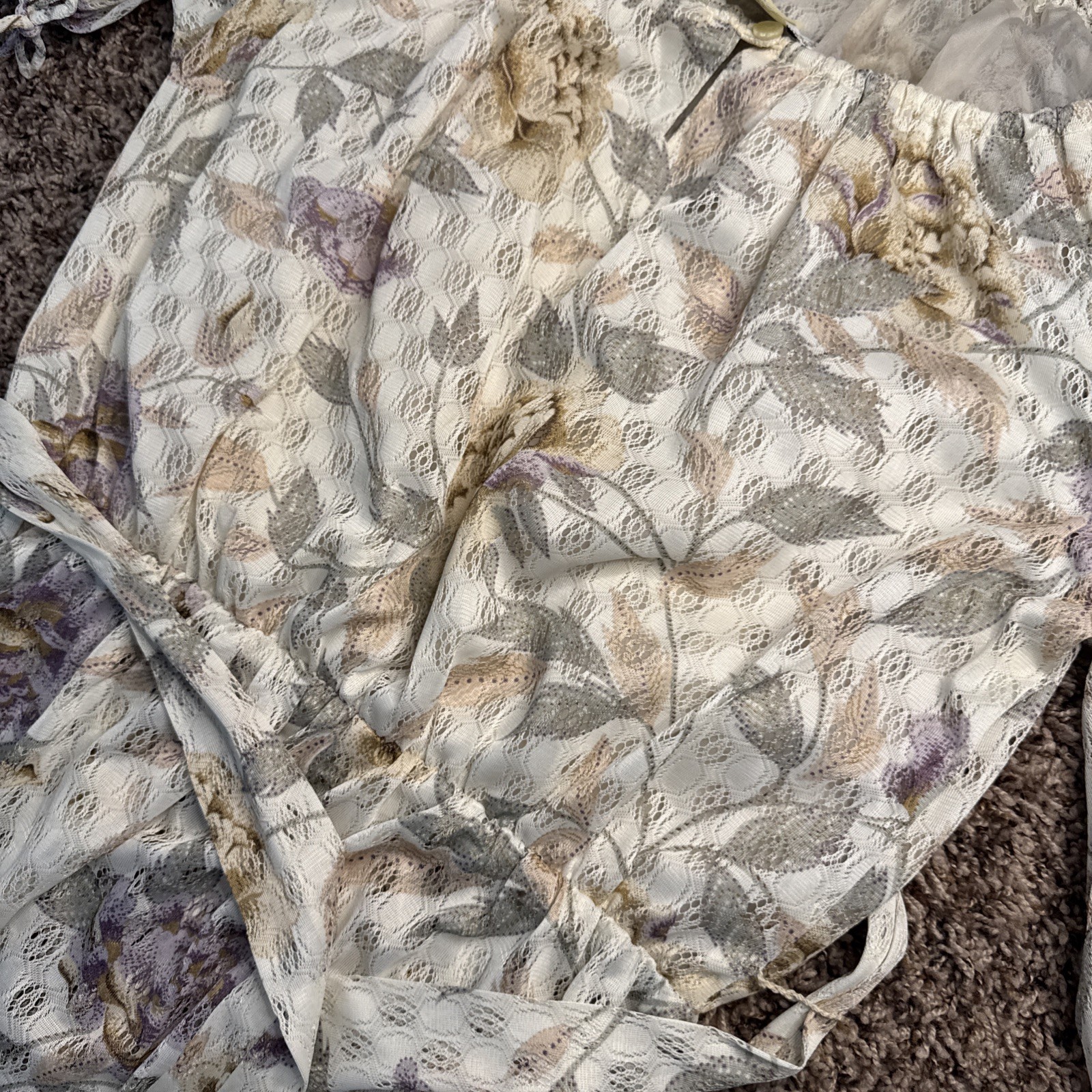 Vintage 70s Jerrie Lurie Floral Maxi Dress Cream Pink Boho Cottage Core Garden