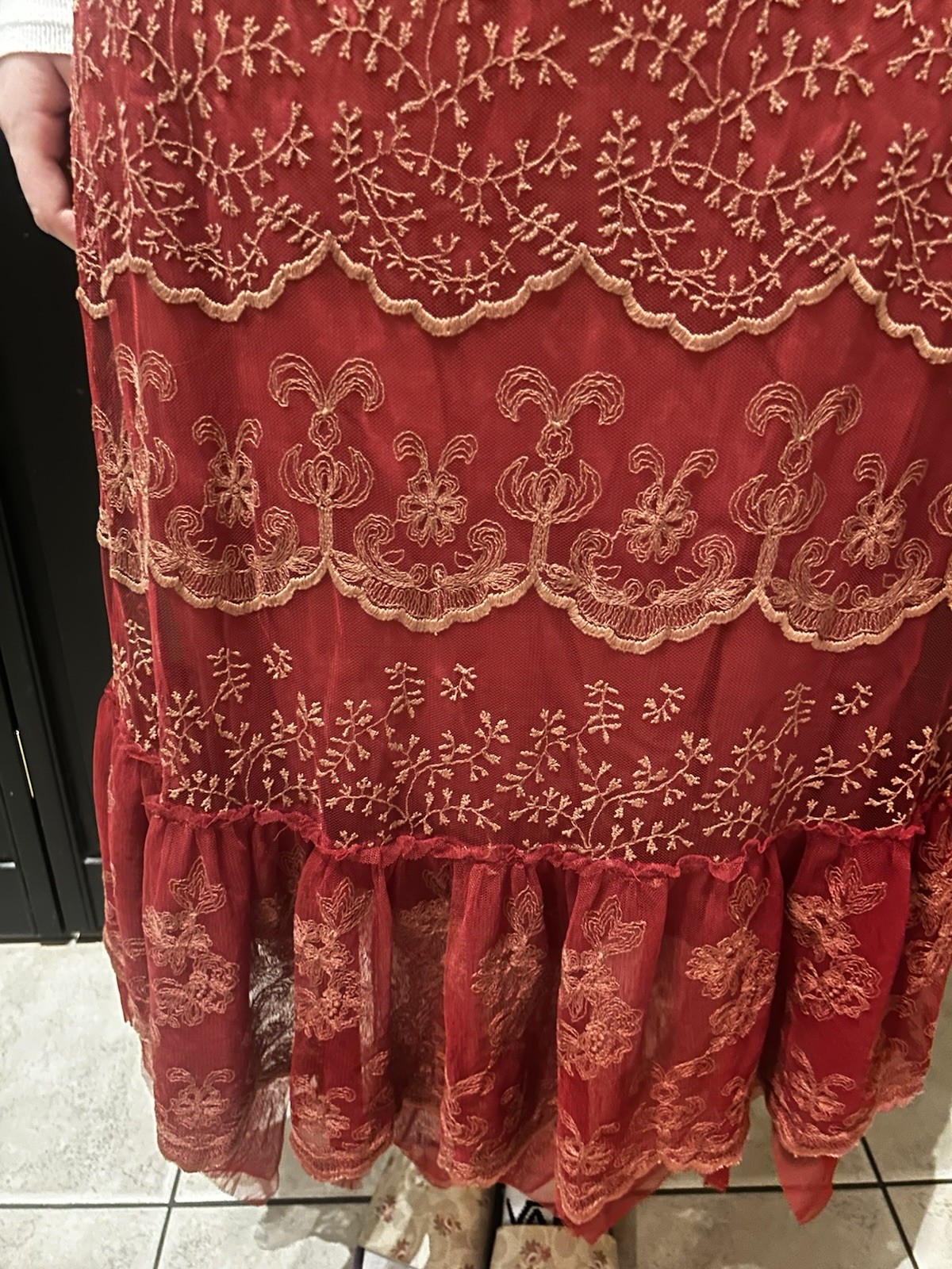 Vintage April Cornell Anastatia Dress Pink & Orange & Red Lace Perfect For Fall
