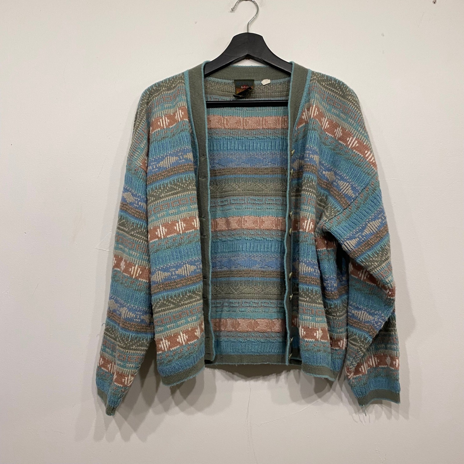 Lee Cooper Mystic Northern Vintage Fair Isle Cardigan Blue Green Geometric Multi
