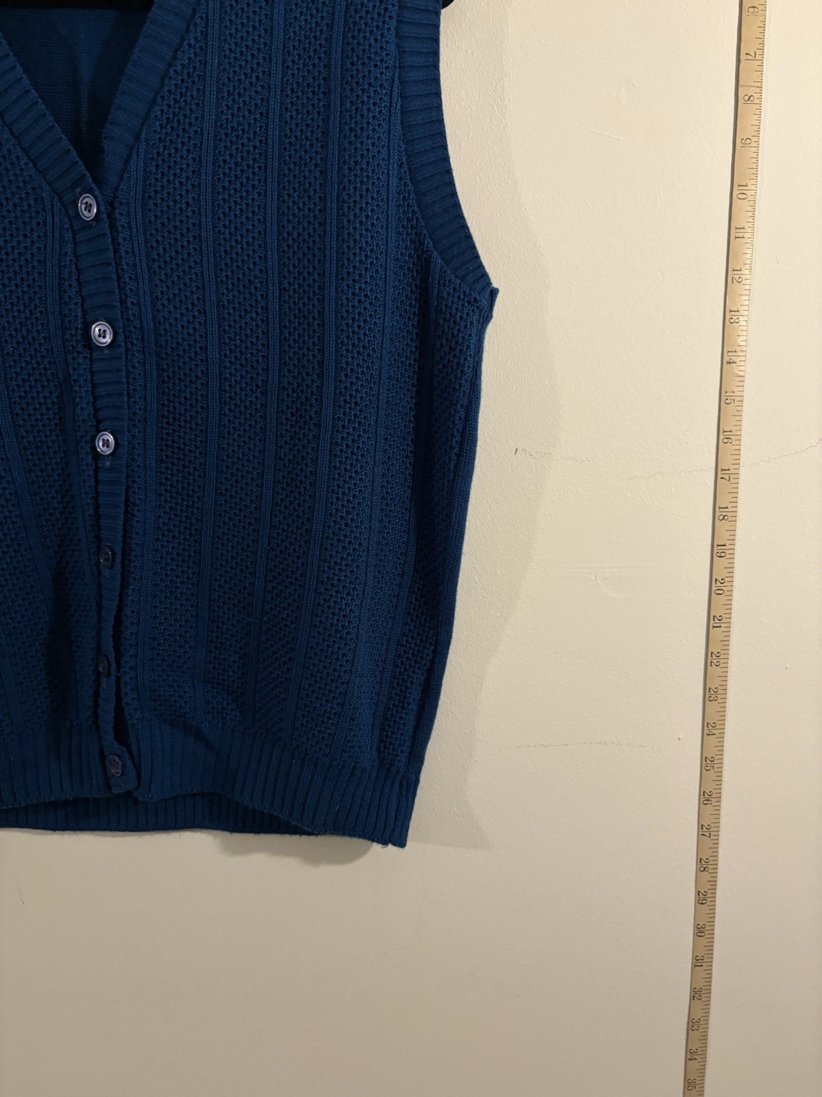 Vintage 1970s Kenneth Too! Blue Knit Sweater, Button Down, Size S/M