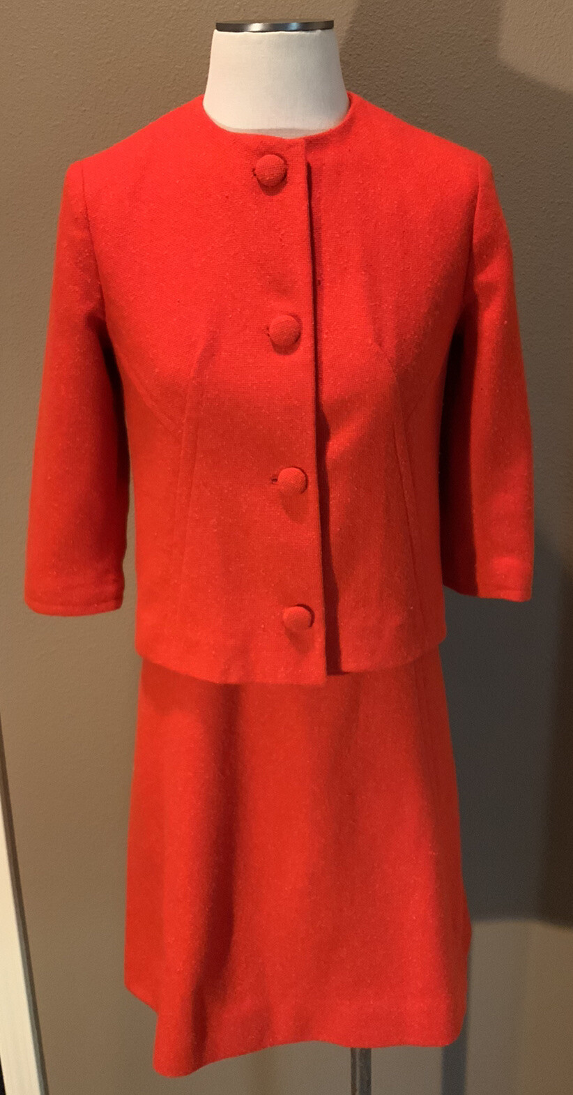 Vintage 1960’s Handmade 8 Tomato Red Luxe Dress & Jacket Set (2 Piece)