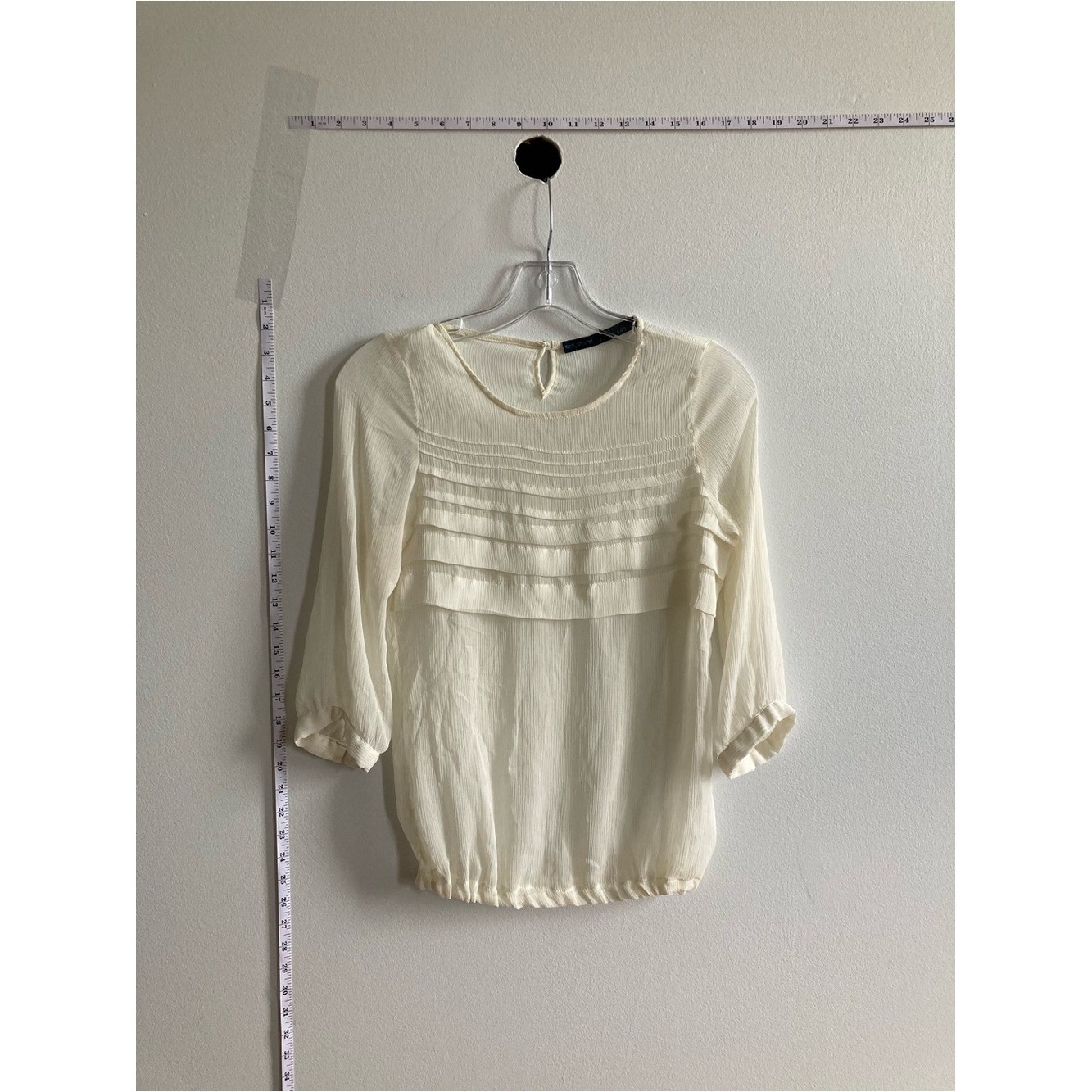 ZaraXS Breezy crinkled chiffon texture Long Sleeve Pintuck Romatic Ruffle Blouse