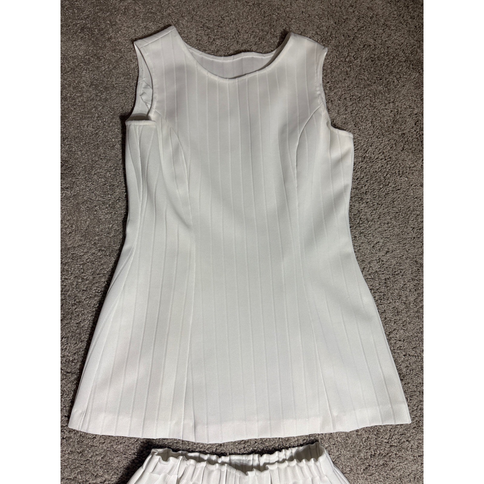Vintage White Ribbed Tunic and Pants Set 2 Piece Mod Sleeveless Trousers