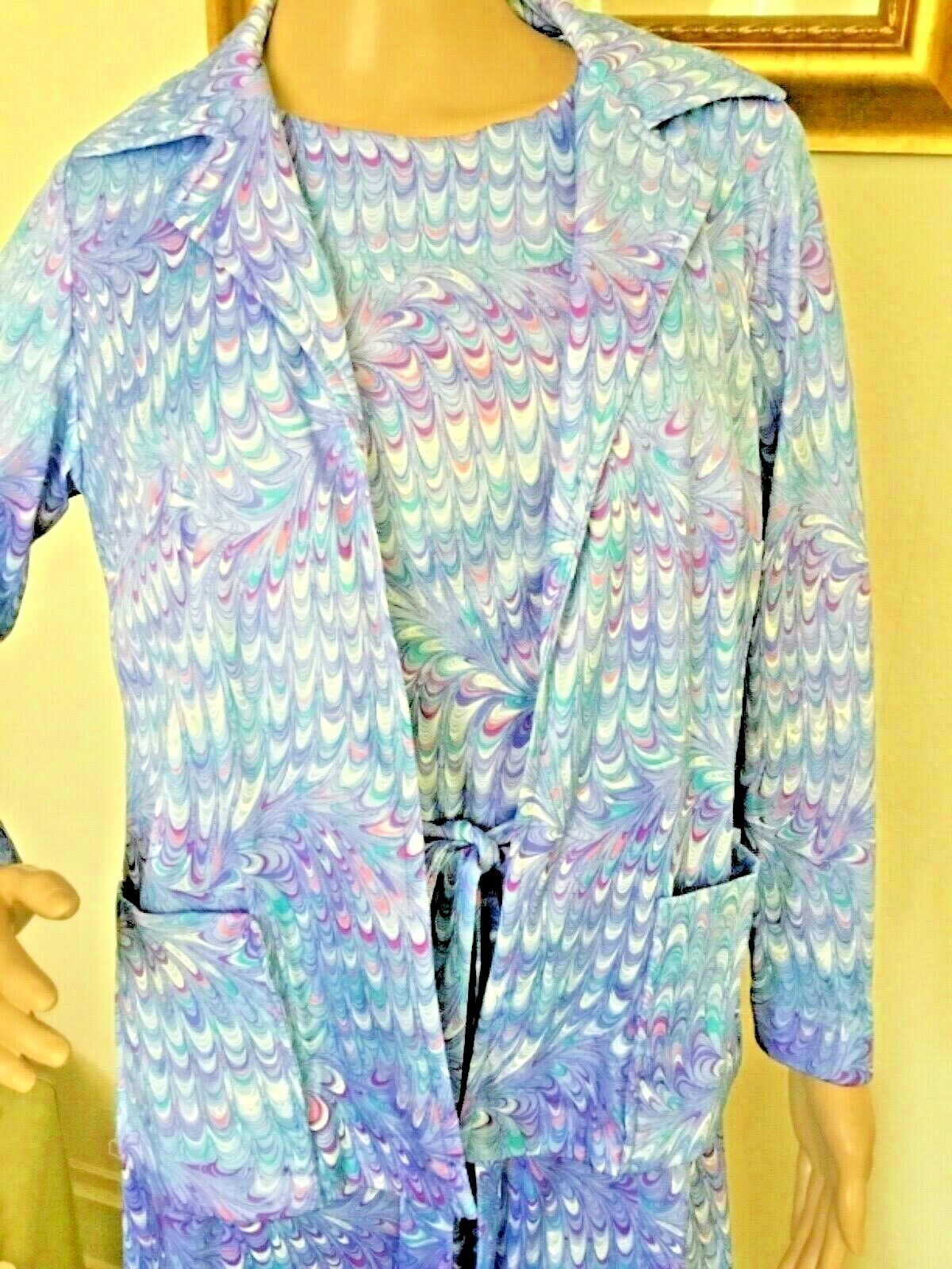 70’s Vintage Lavender Pink Psychedelic Splatter Shift Dress Jacket Set