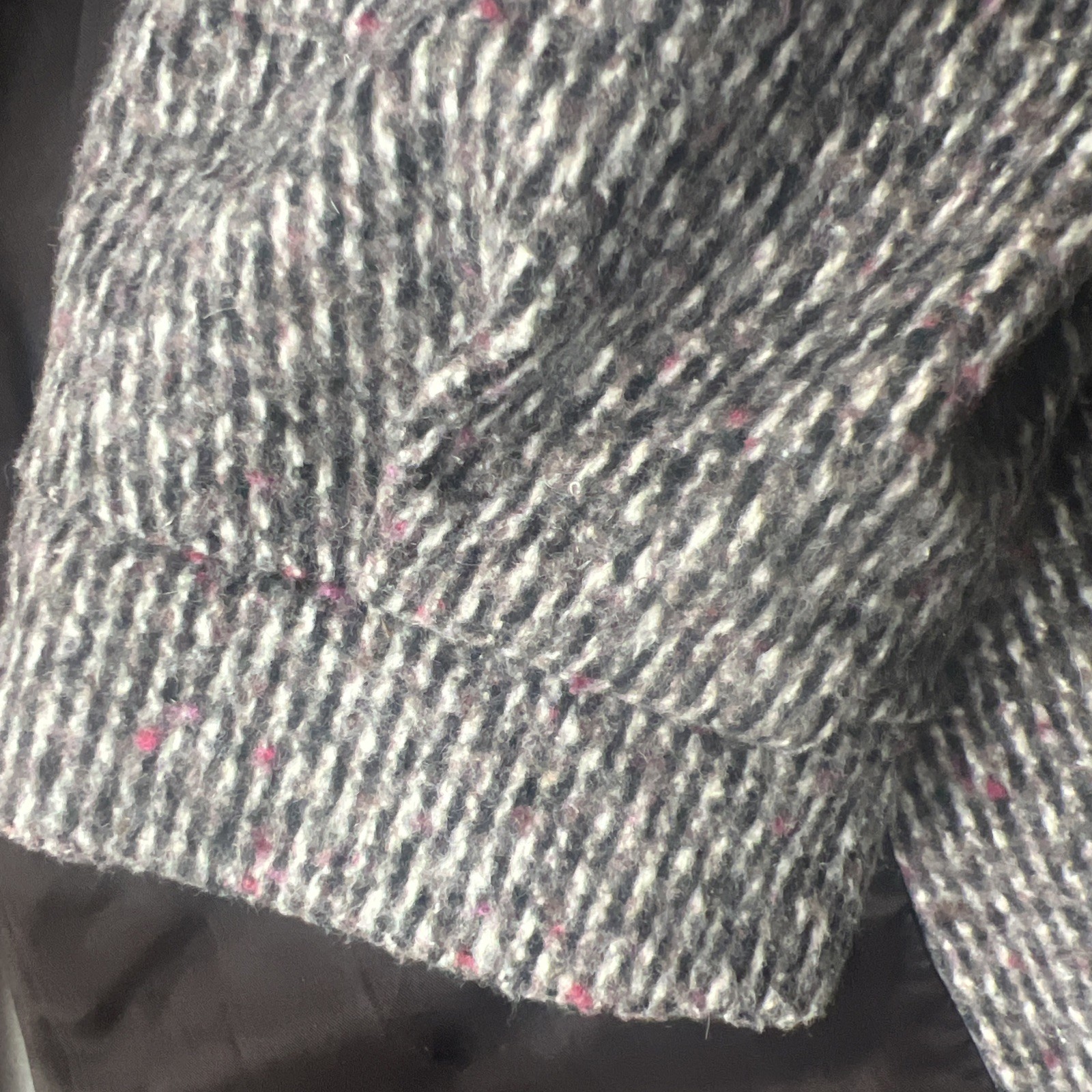 Vintage Herringbone Tweed Wool Blend Coat NY girl Gray White Union Made USA