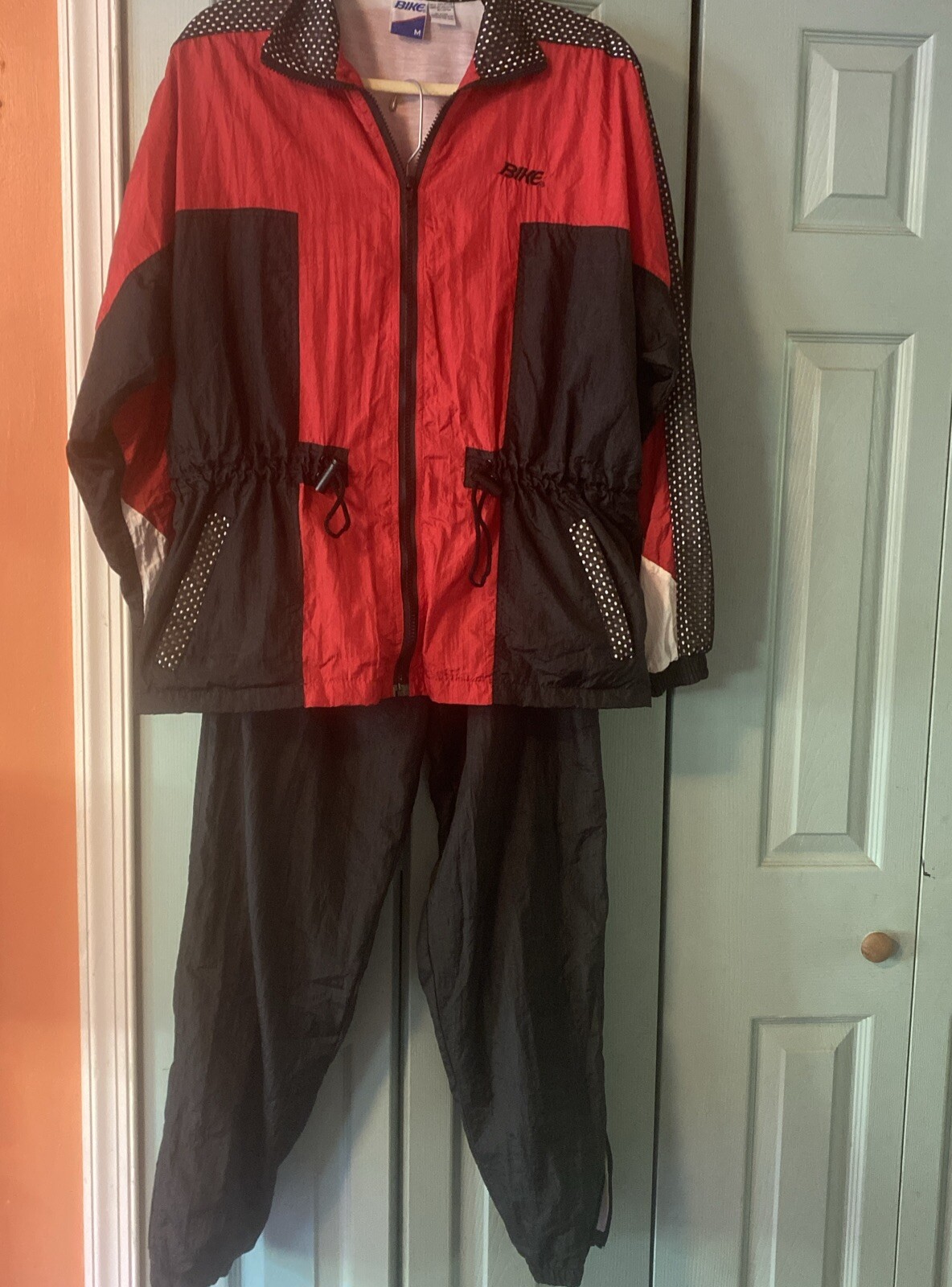 Vintage Track Suit Nylon Red Black Med Bike