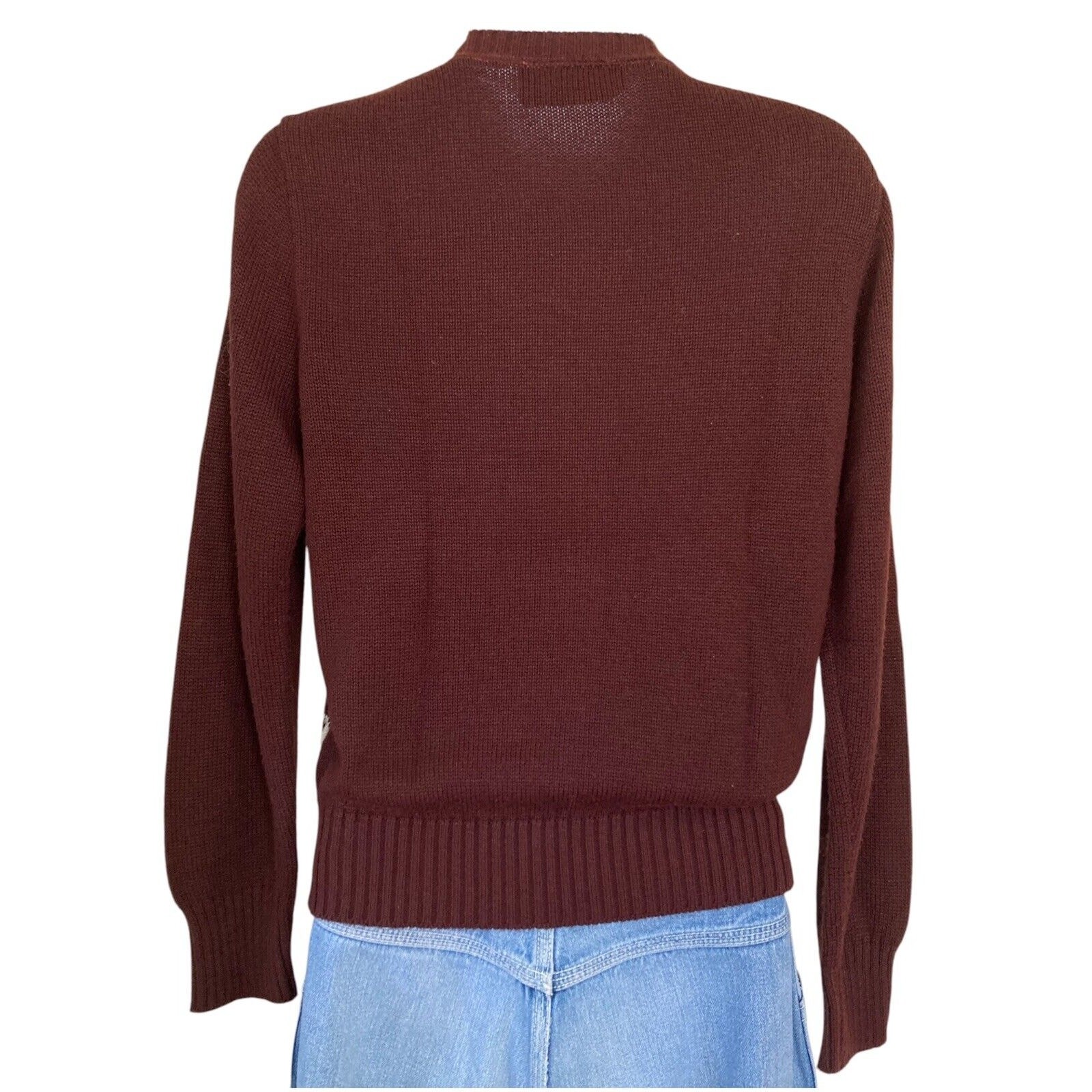 Vintage 70s 80s Etienne Aiger Brown Logo Boho Preppy Cottage Sweater Size S
